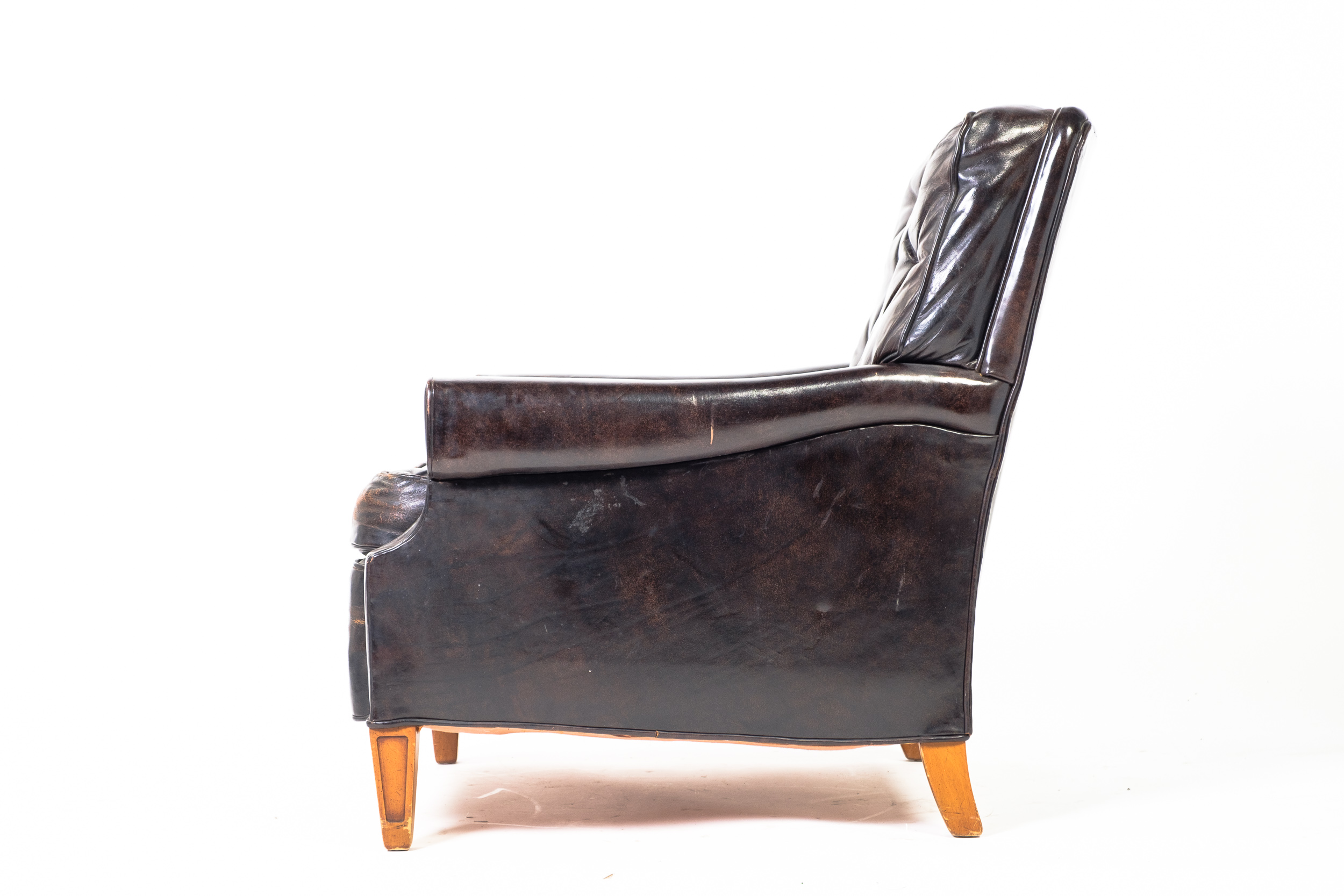 Vintage Leather Armchair and Ottoman by Hickory Chair Company