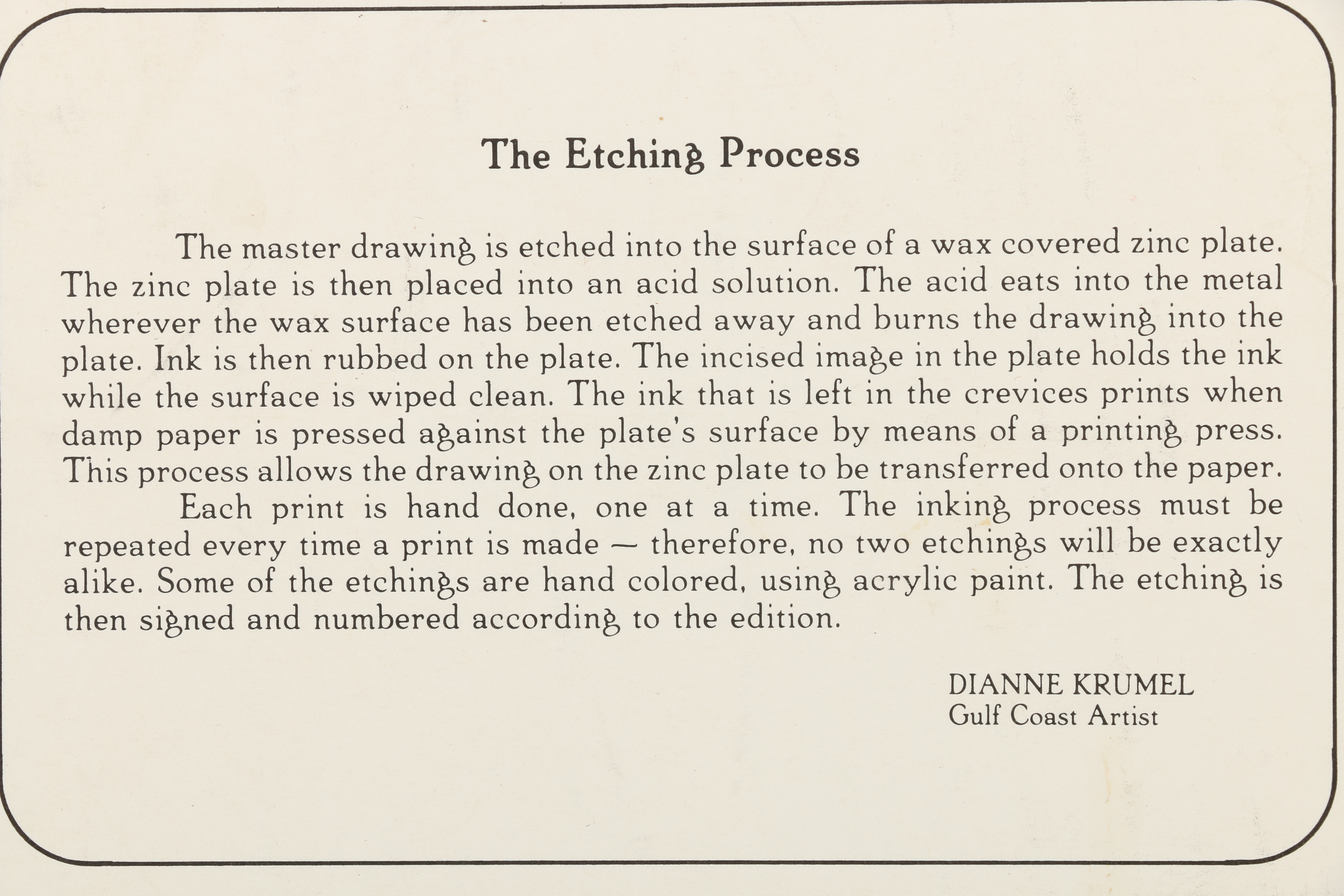 Dianne Krumel Late 20th-Century Etching "Rainbow Trout"