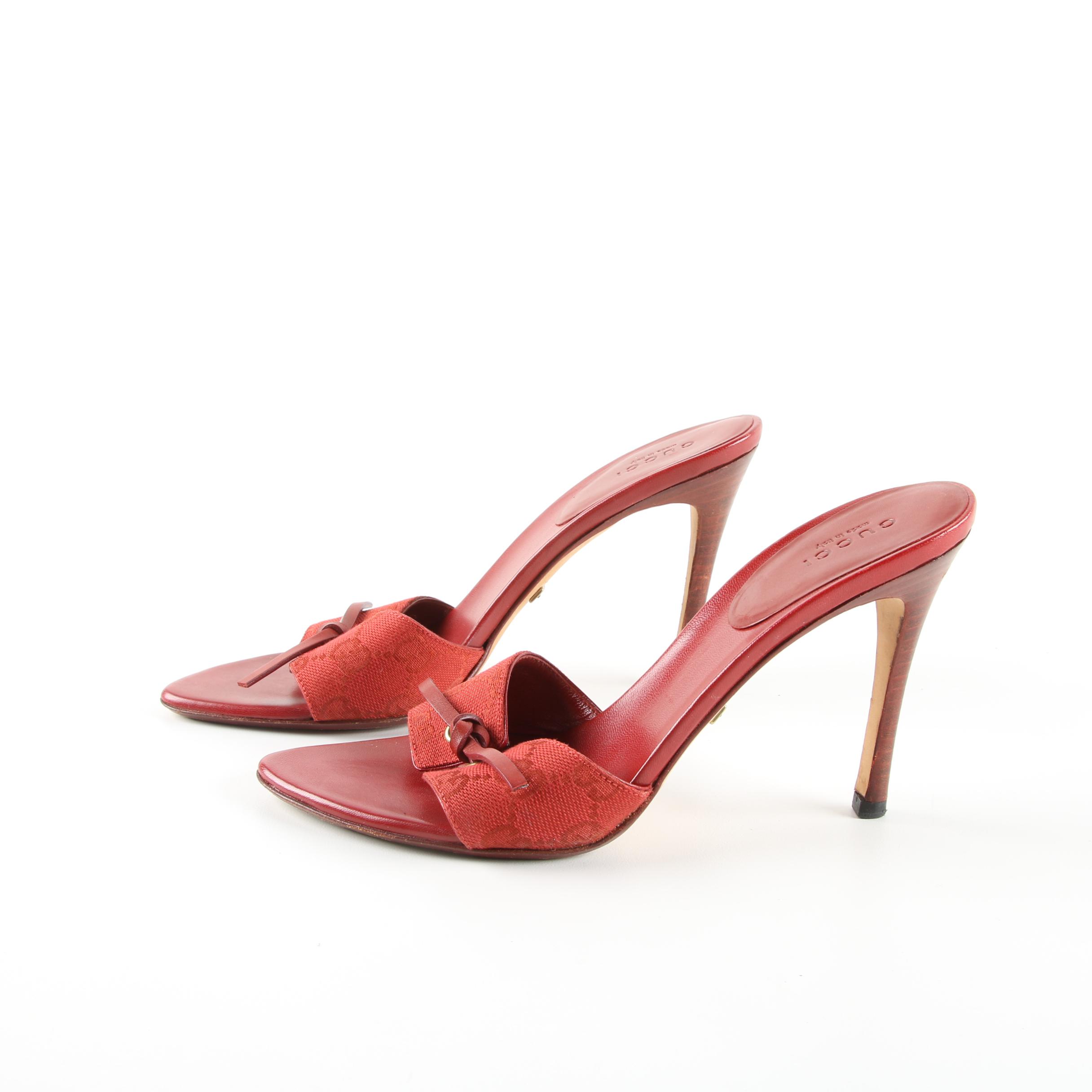Gucci GG Monogram Canvas and Leather Heeled Slides