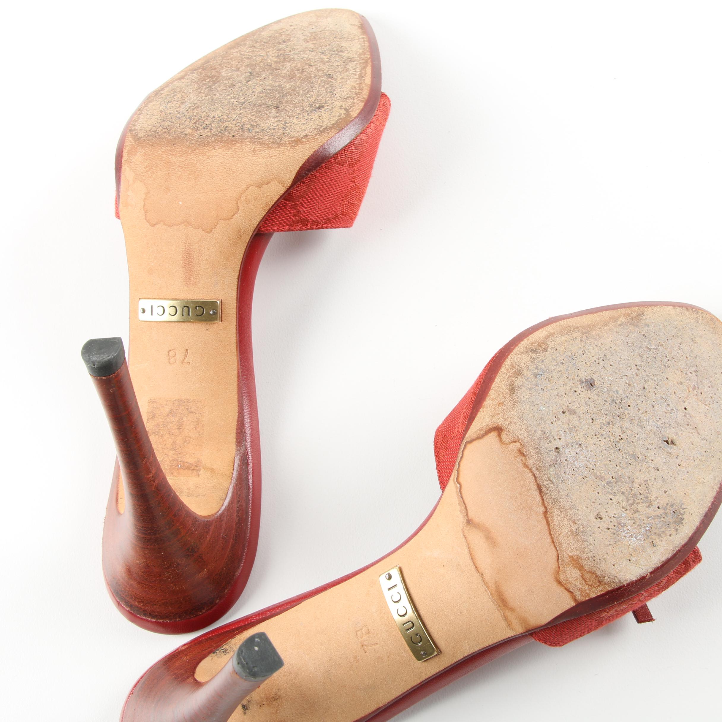 Gucci GG Monogram Canvas and Leather Heeled Slides