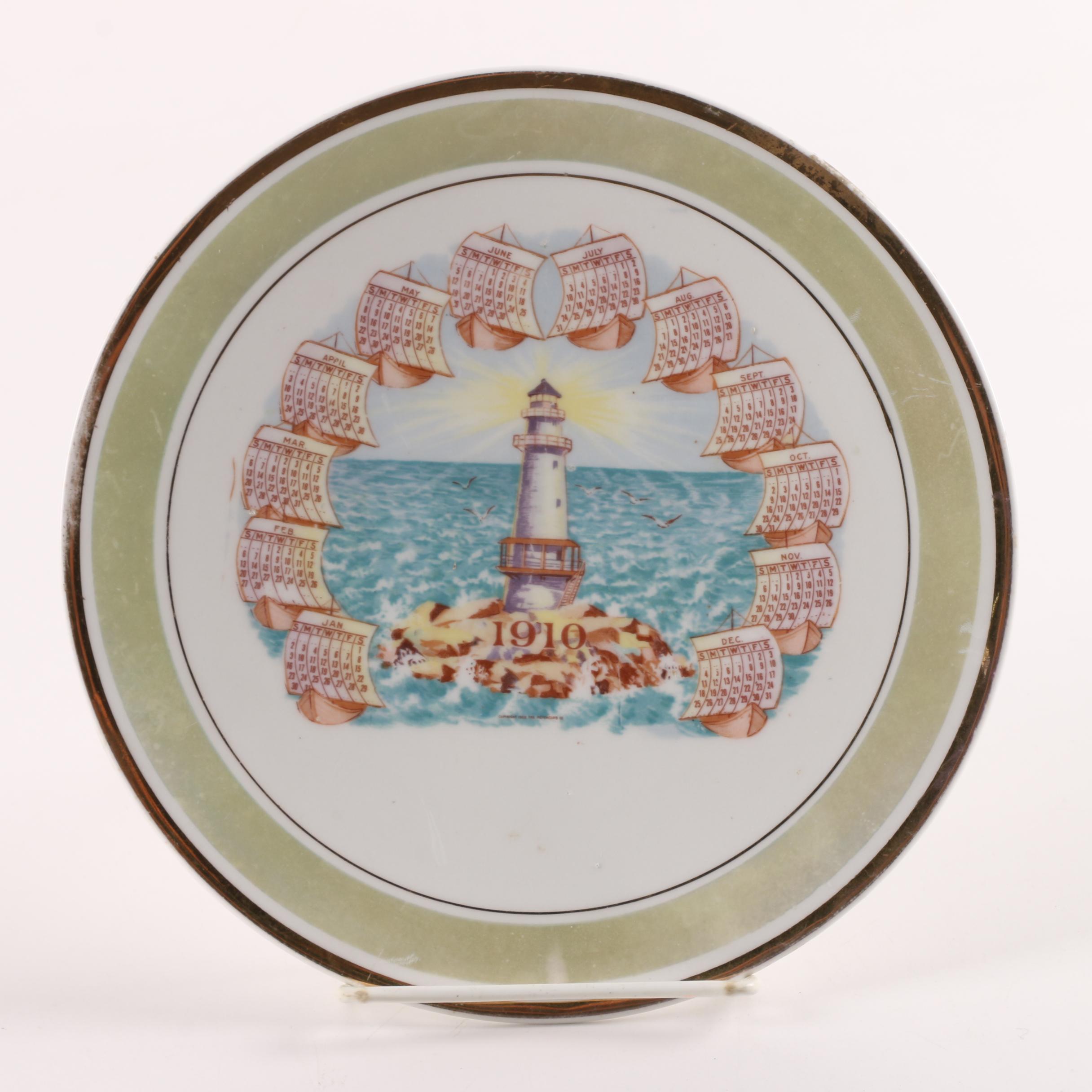 Antique Promotional Pope Gosser 1910 Calendar Plate with Lighthouse Design