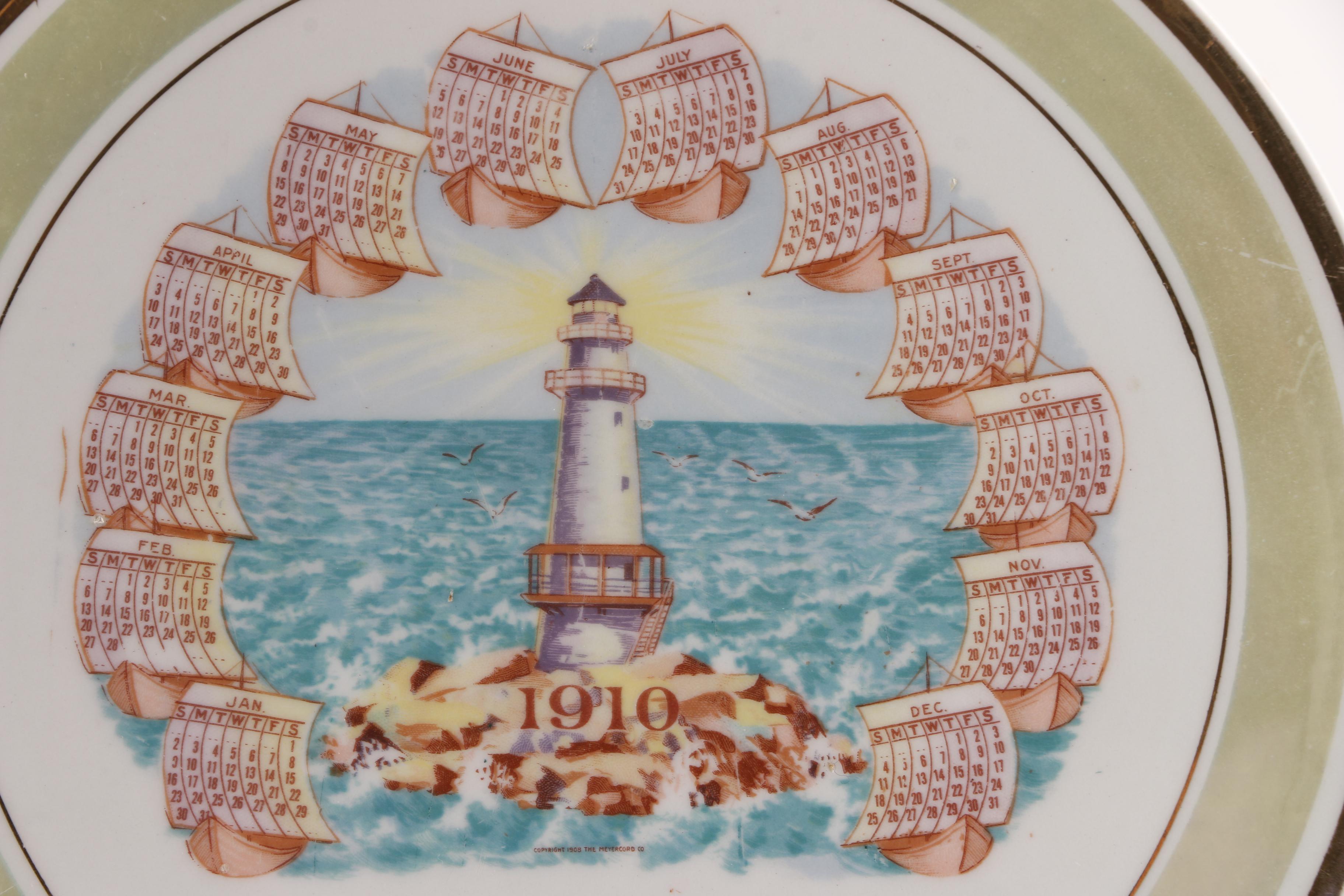 Antique Promotional Pope Gosser 1910 Calendar Plate with Lighthouse Design