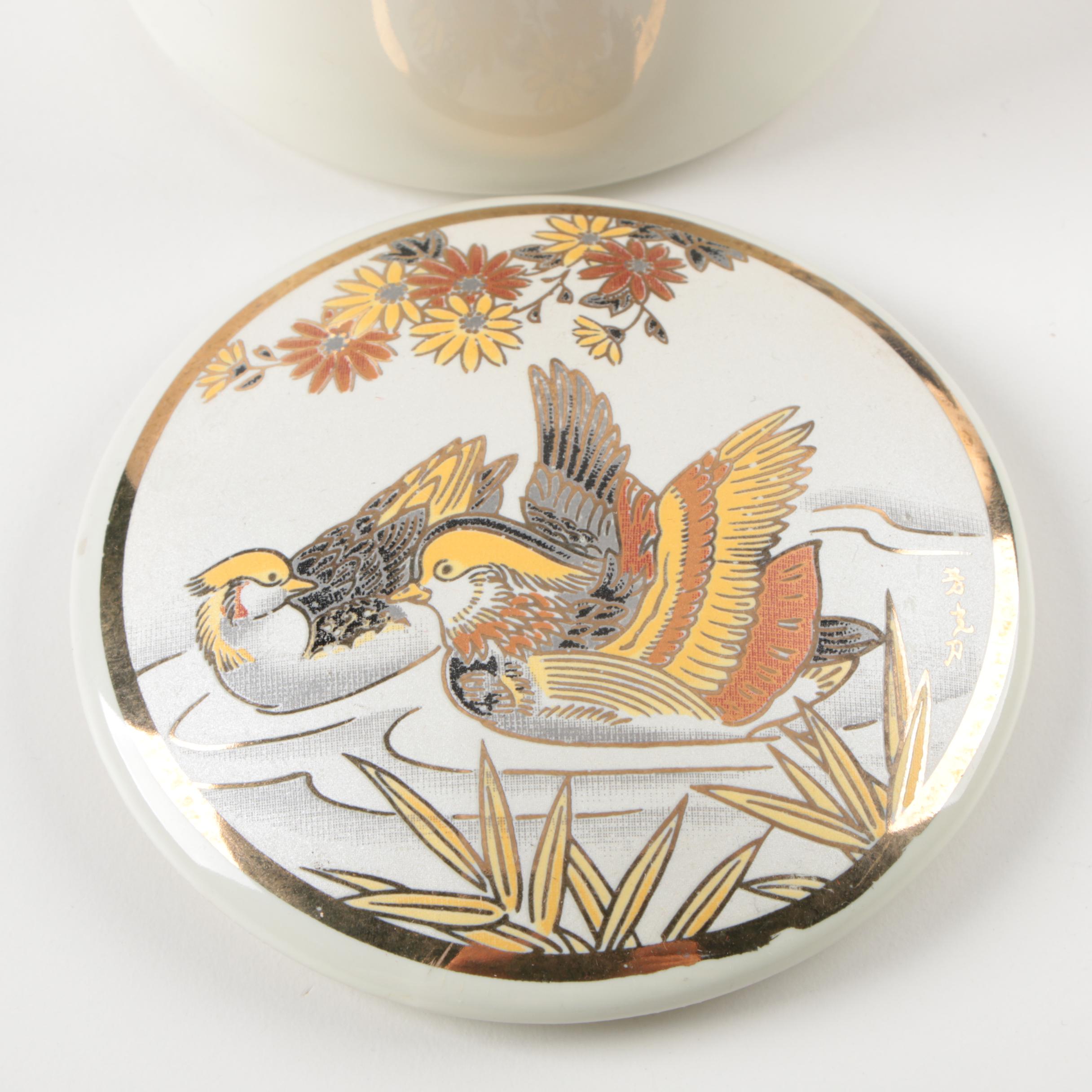 East Asian Tableware and Trinket Box Including Shot Glasses