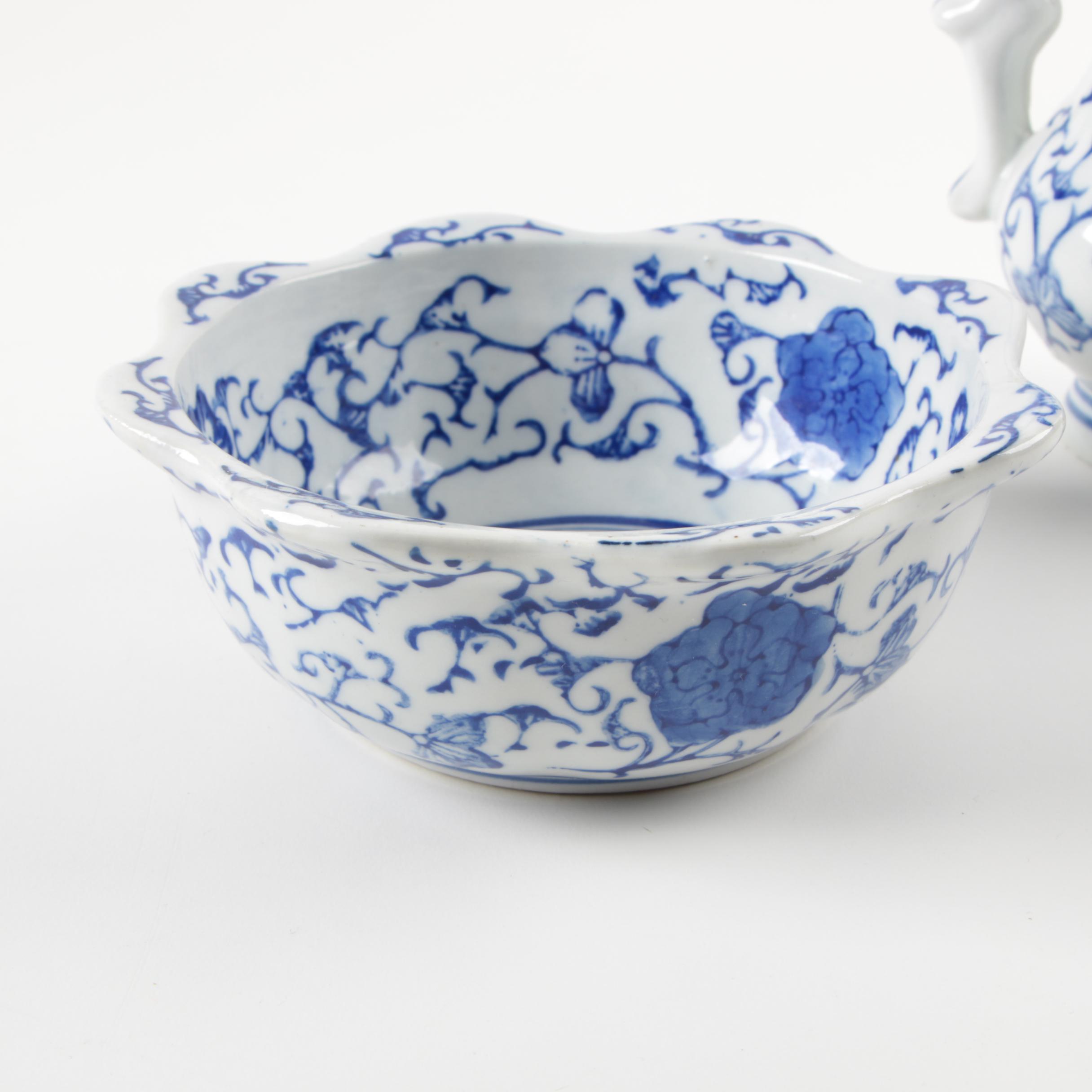 East Asian Tableware and Trinket Box Including Shot Glasses