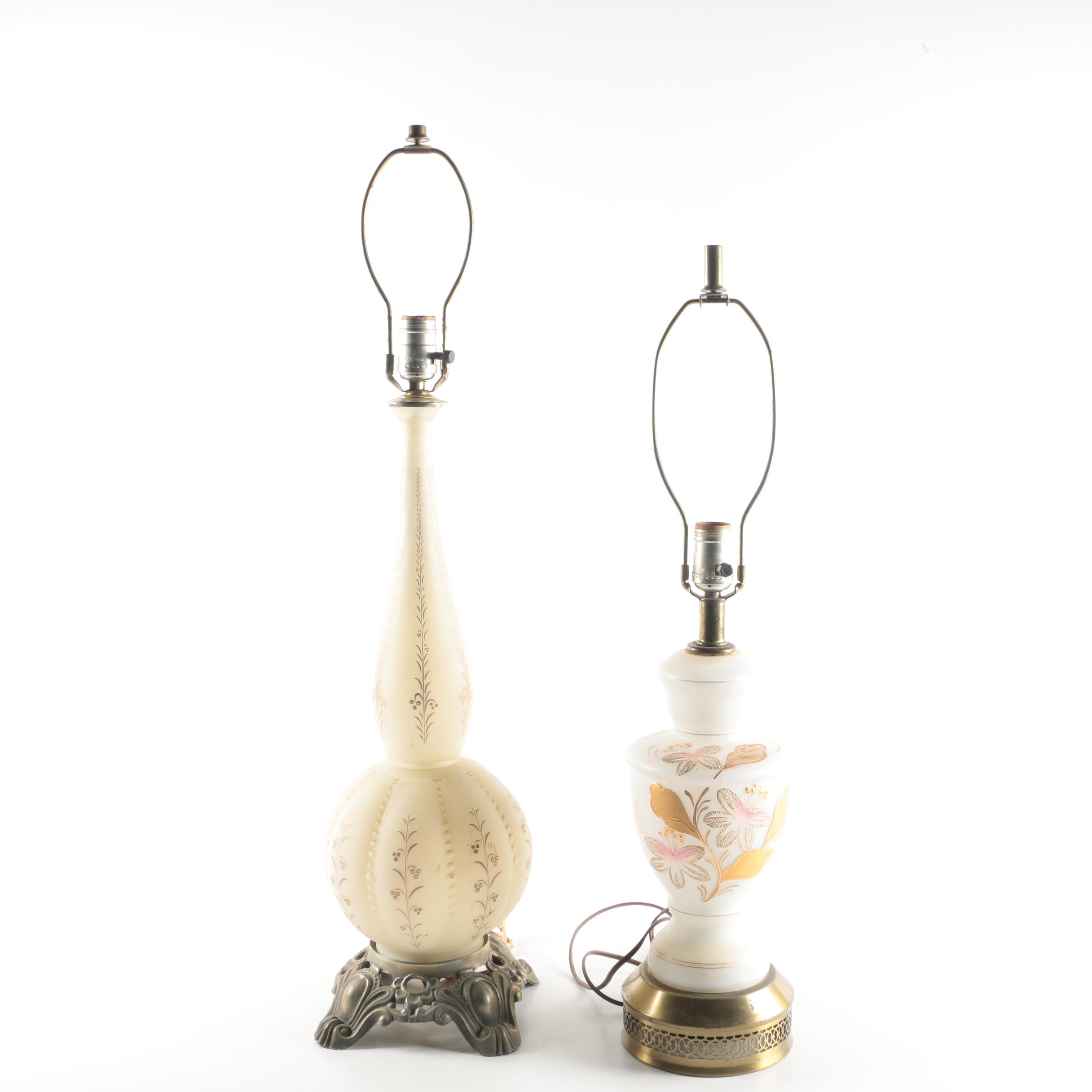Vintage Glass Floral Table Lamps