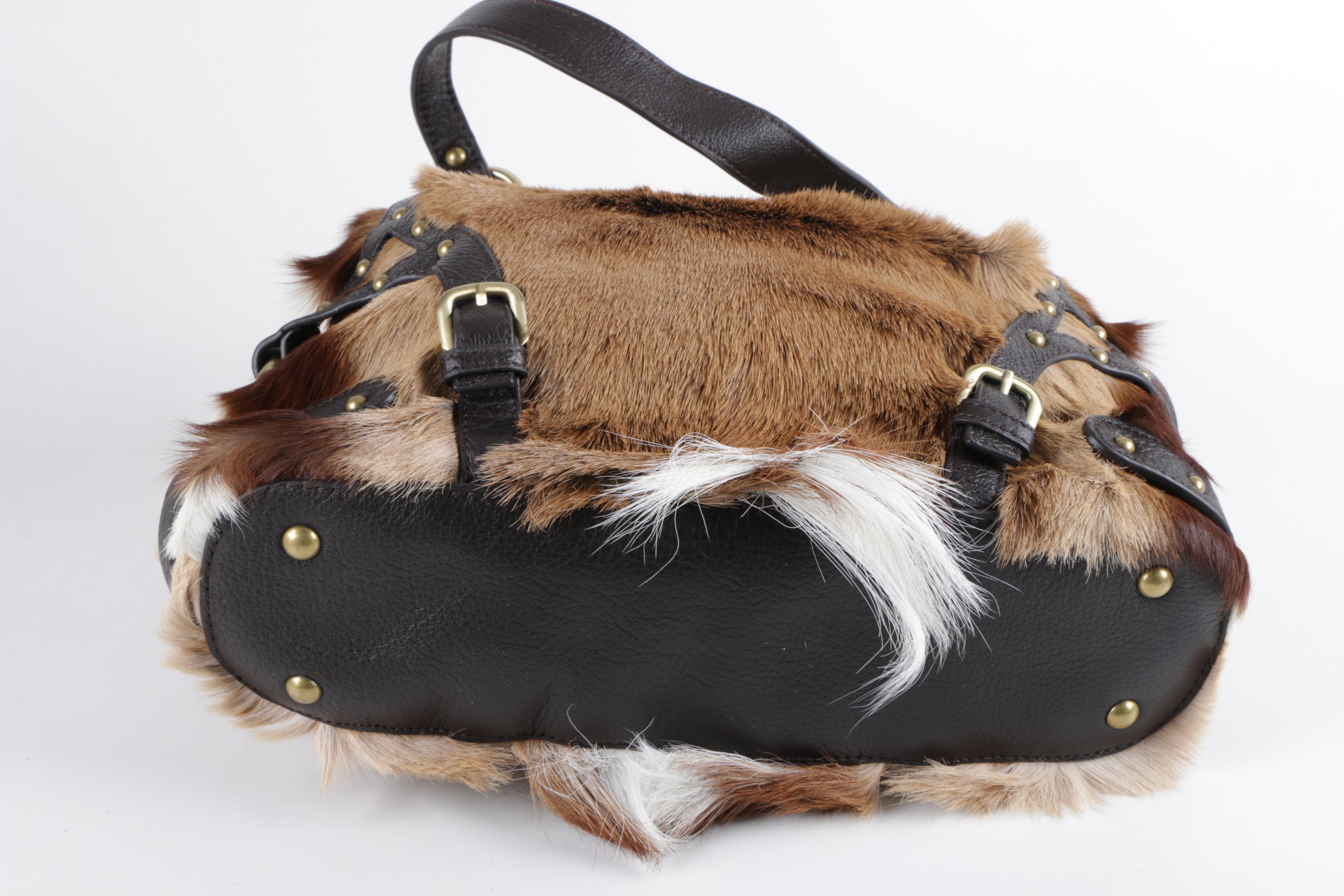 Diane Gail South African Springbok Hide and Black Leather Shoulder Bag