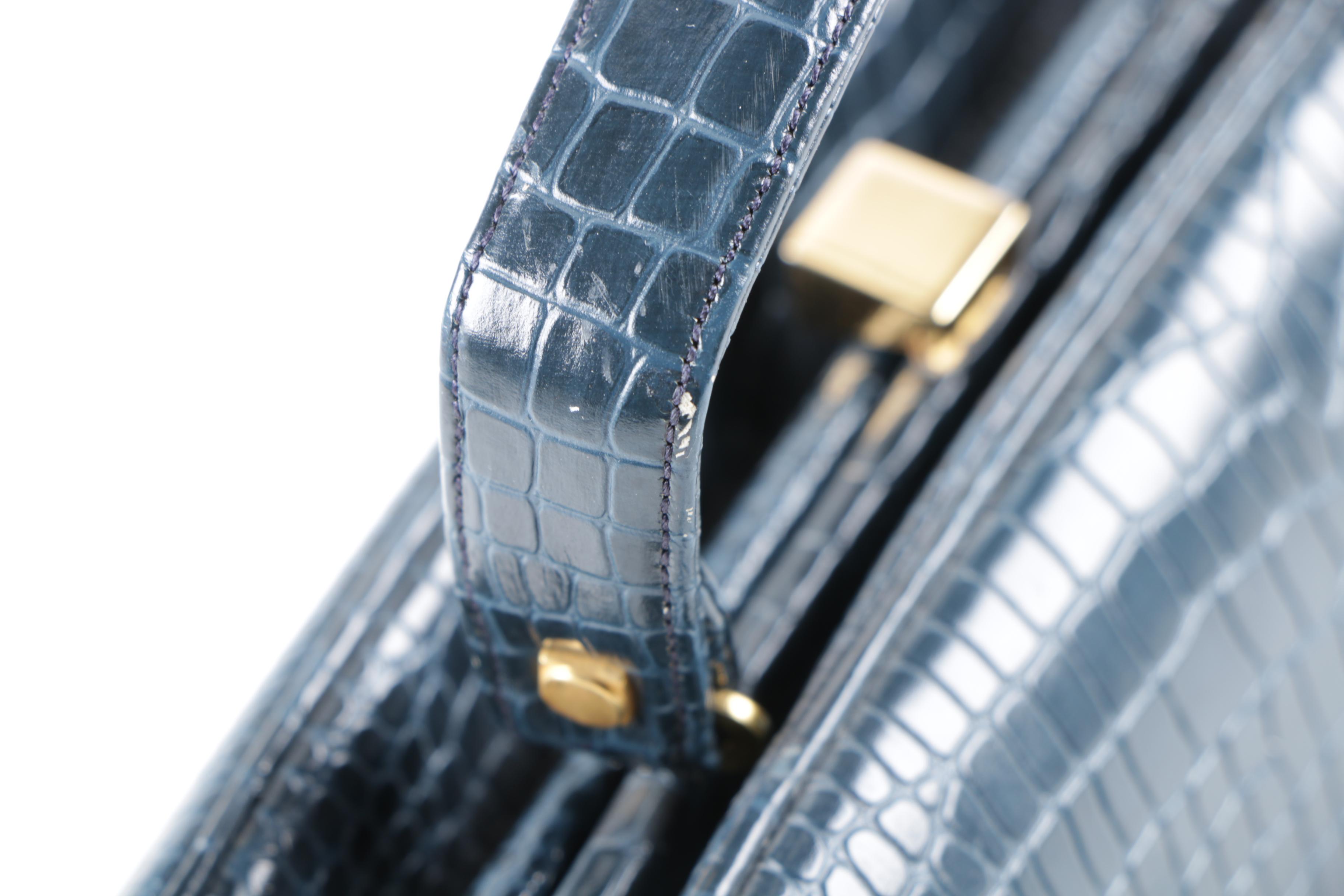 1960s Vintage Koret Crocodile Embossed Patent Leather Satchel