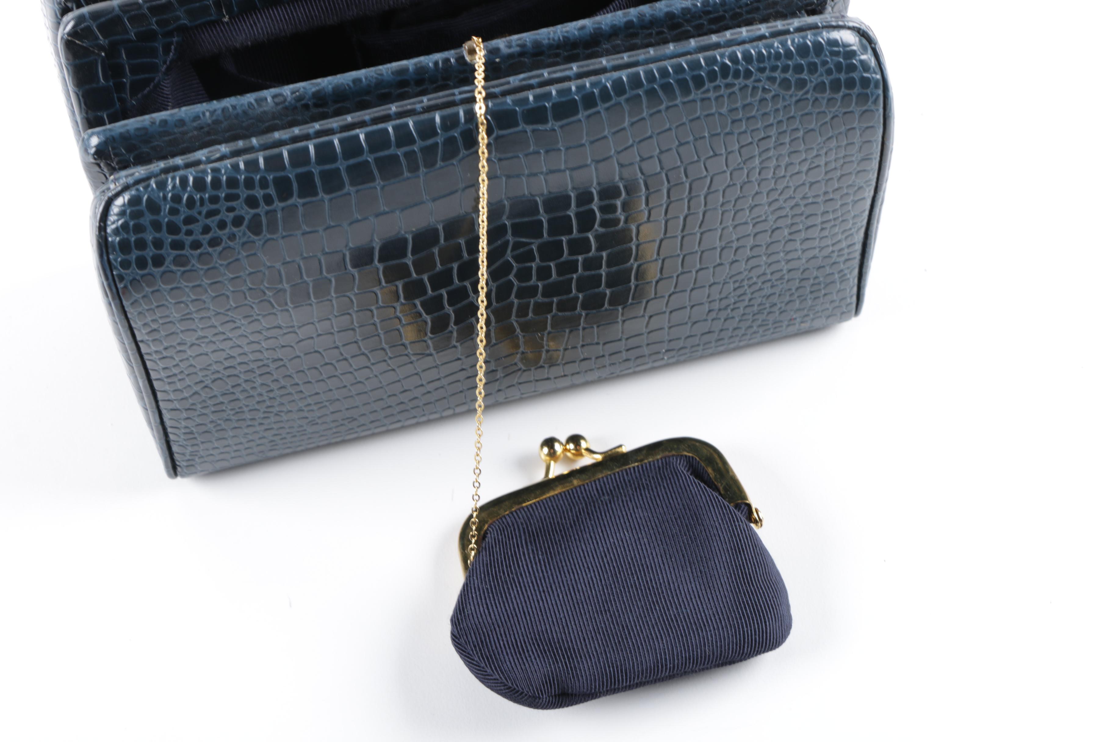 1960s Vintage Koret Crocodile Embossed Patent Leather Satchel