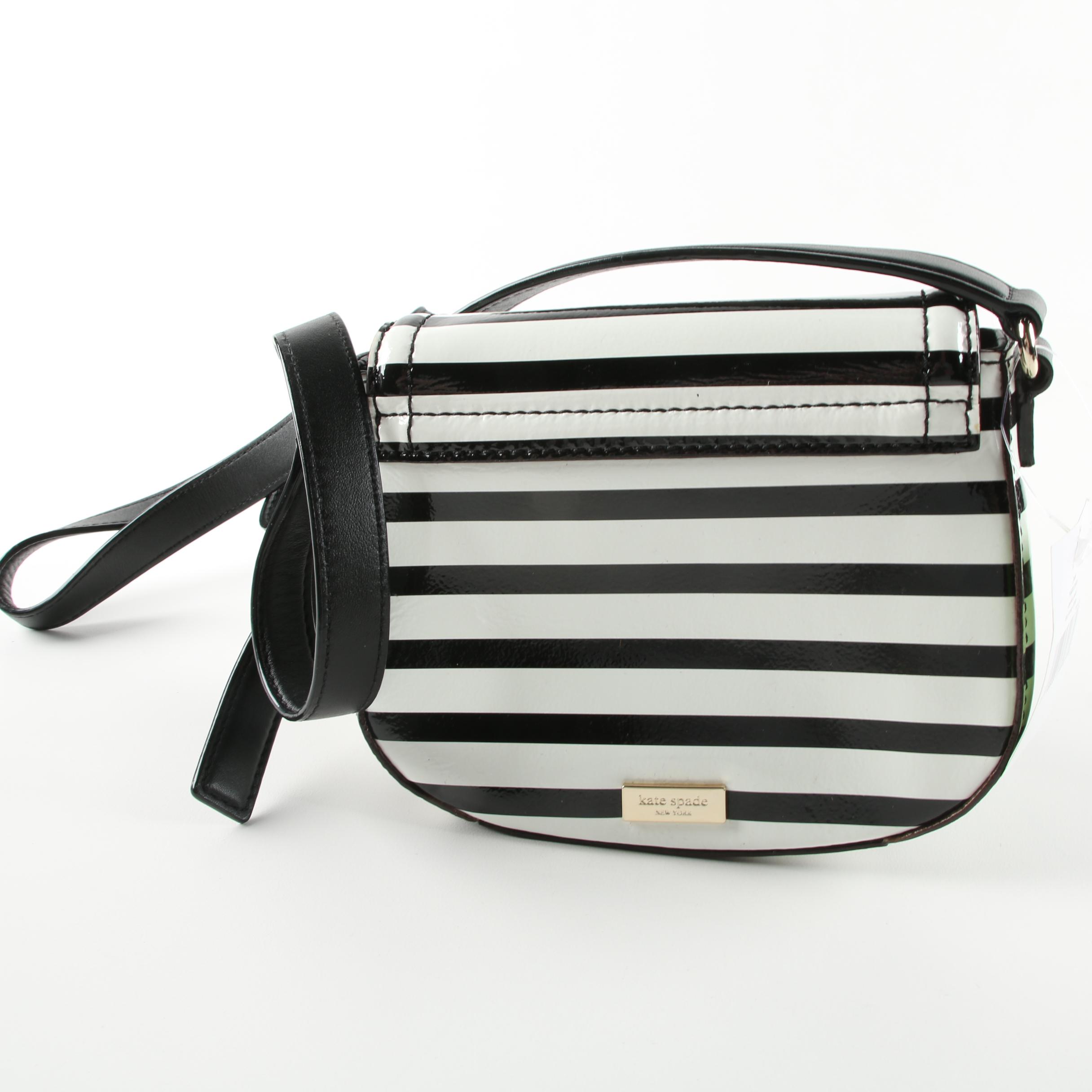 Kate Spade Jade Chelsea Park Black and White Stripe Patent Leather Crossbody Bag