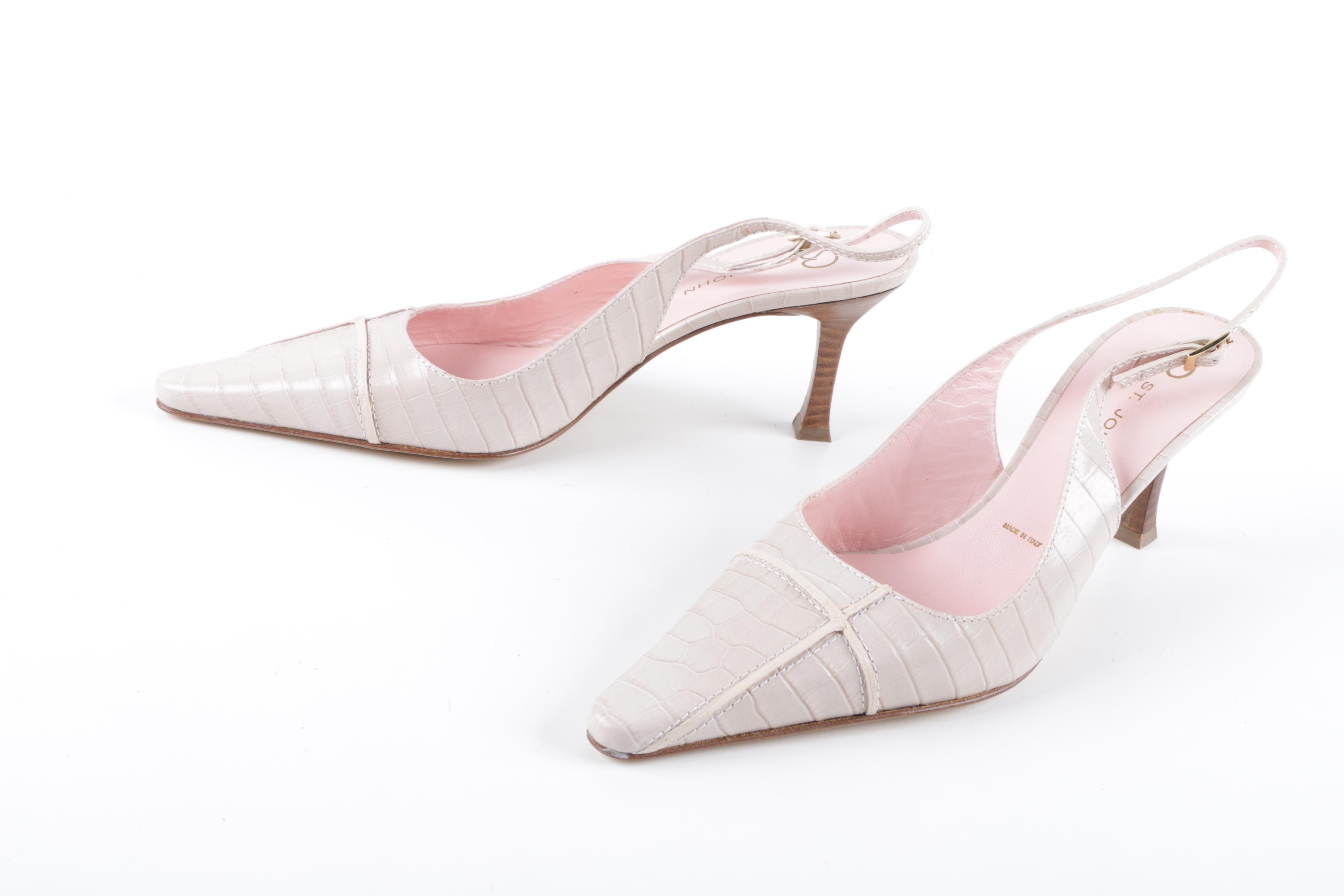 St. John Off-White Embossed Leather Slingback Pumps