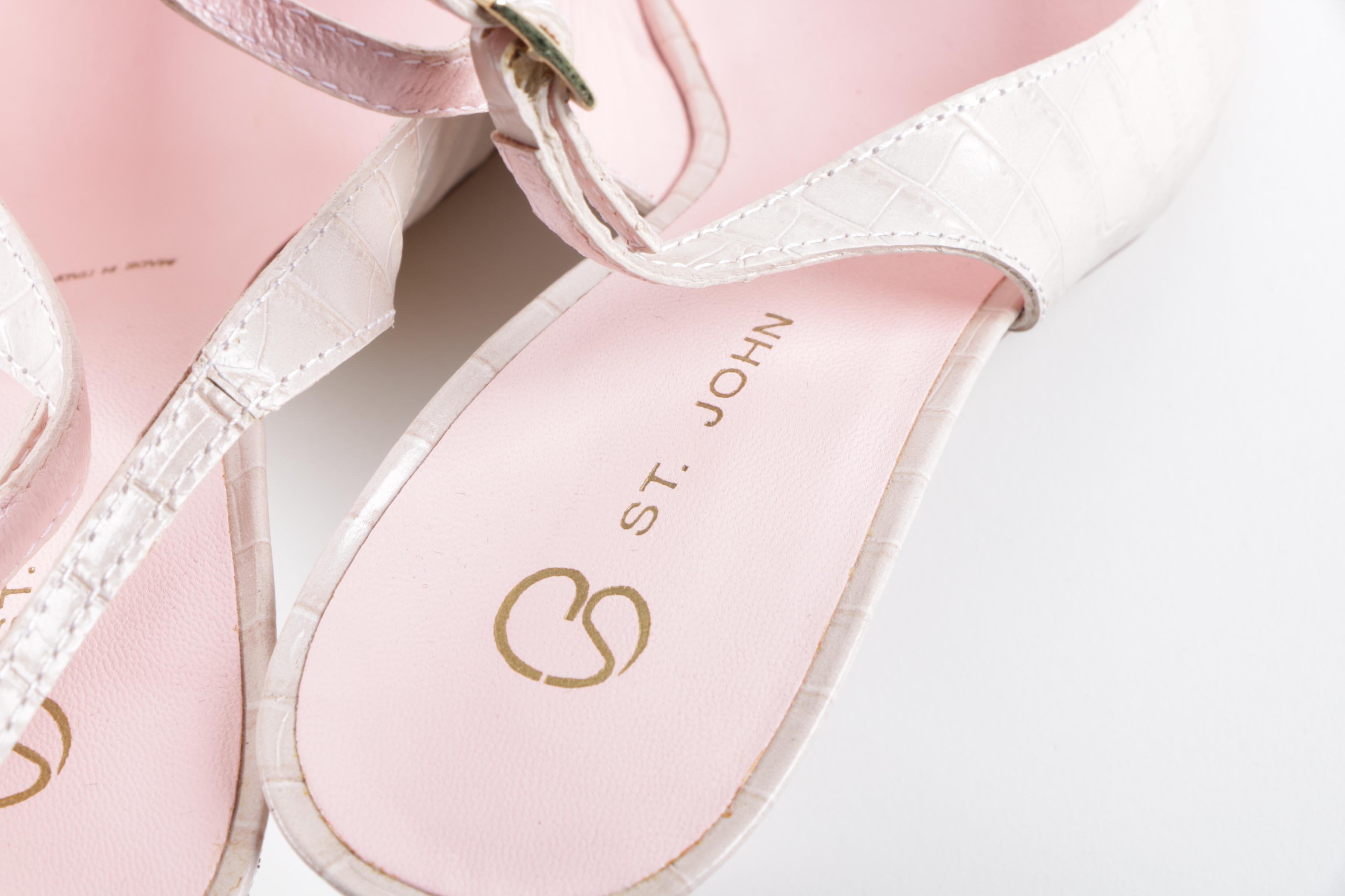 St. John Off-White Embossed Leather Slingback Pumps