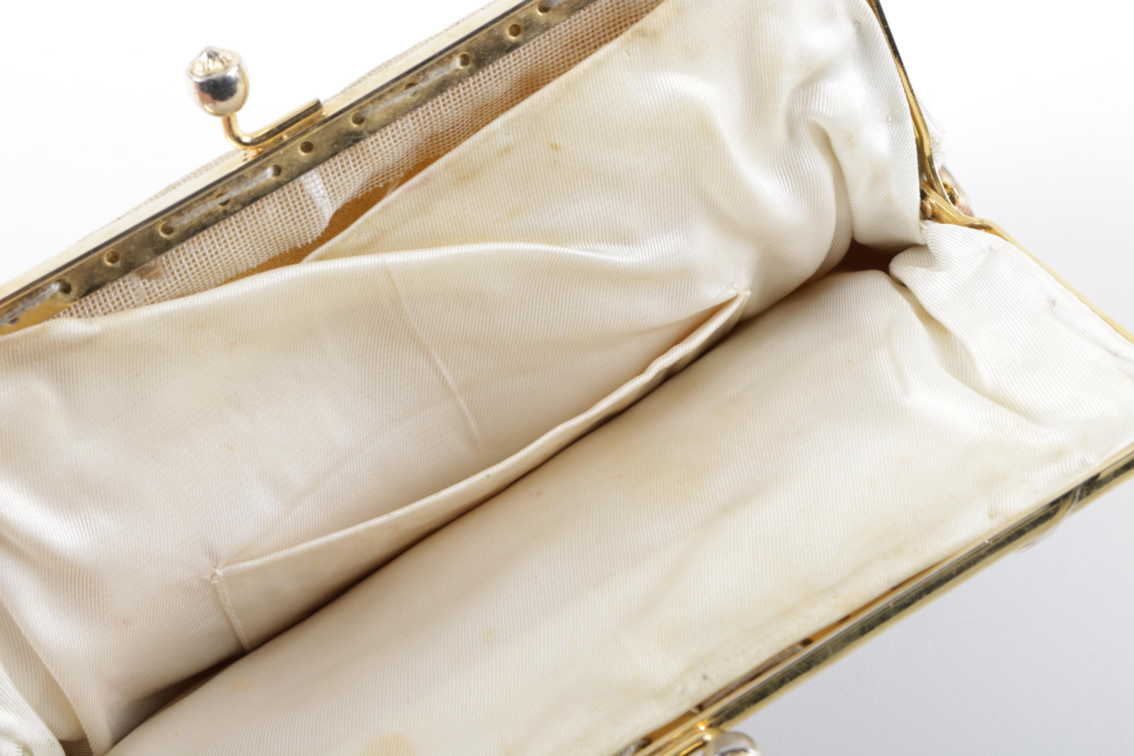 Vintage Floral Cross Stitch and Metal Mesh Evening Bags