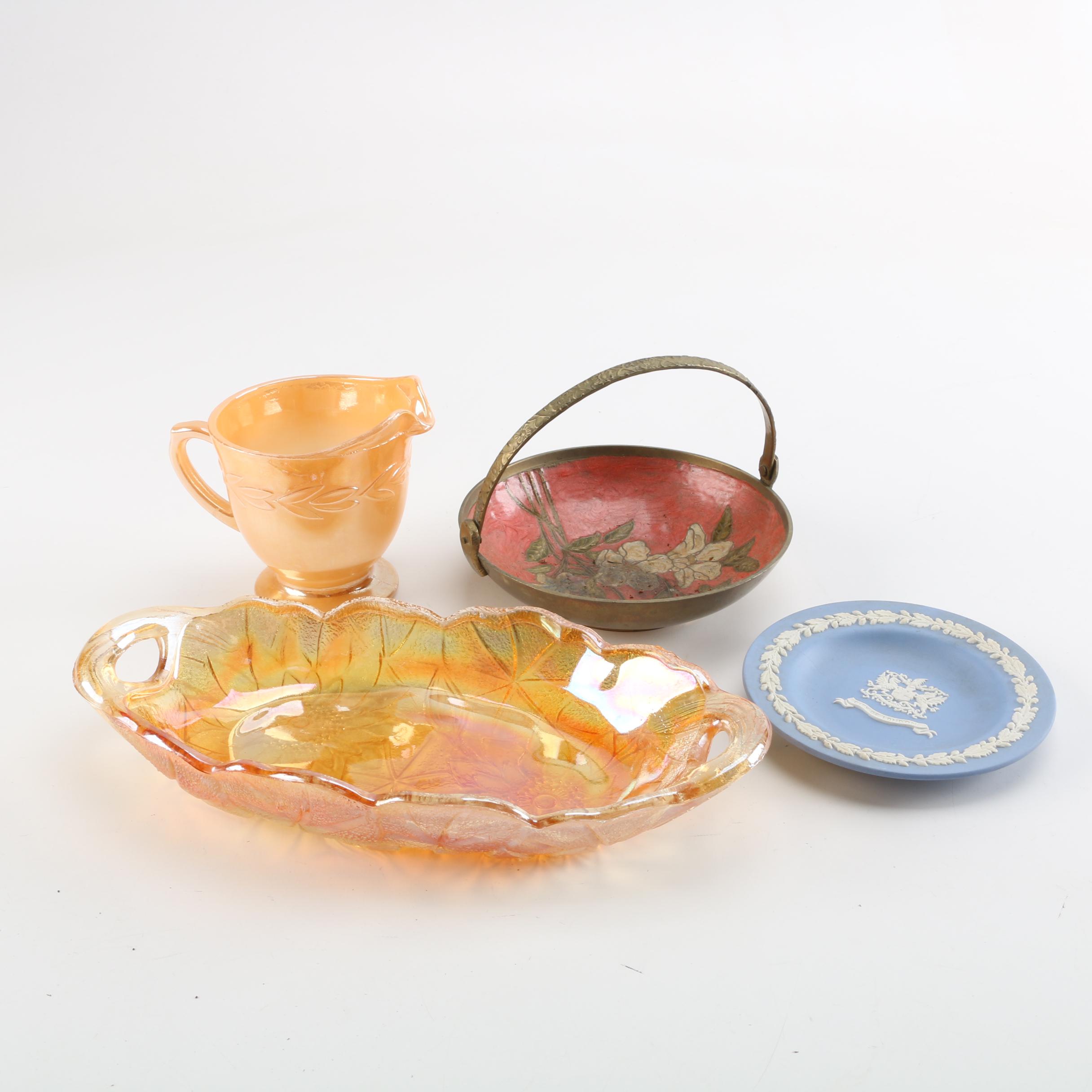 Wedgwood Jasperware Plate, Fire-King "Peach Laurel Lustre" Creamer and More