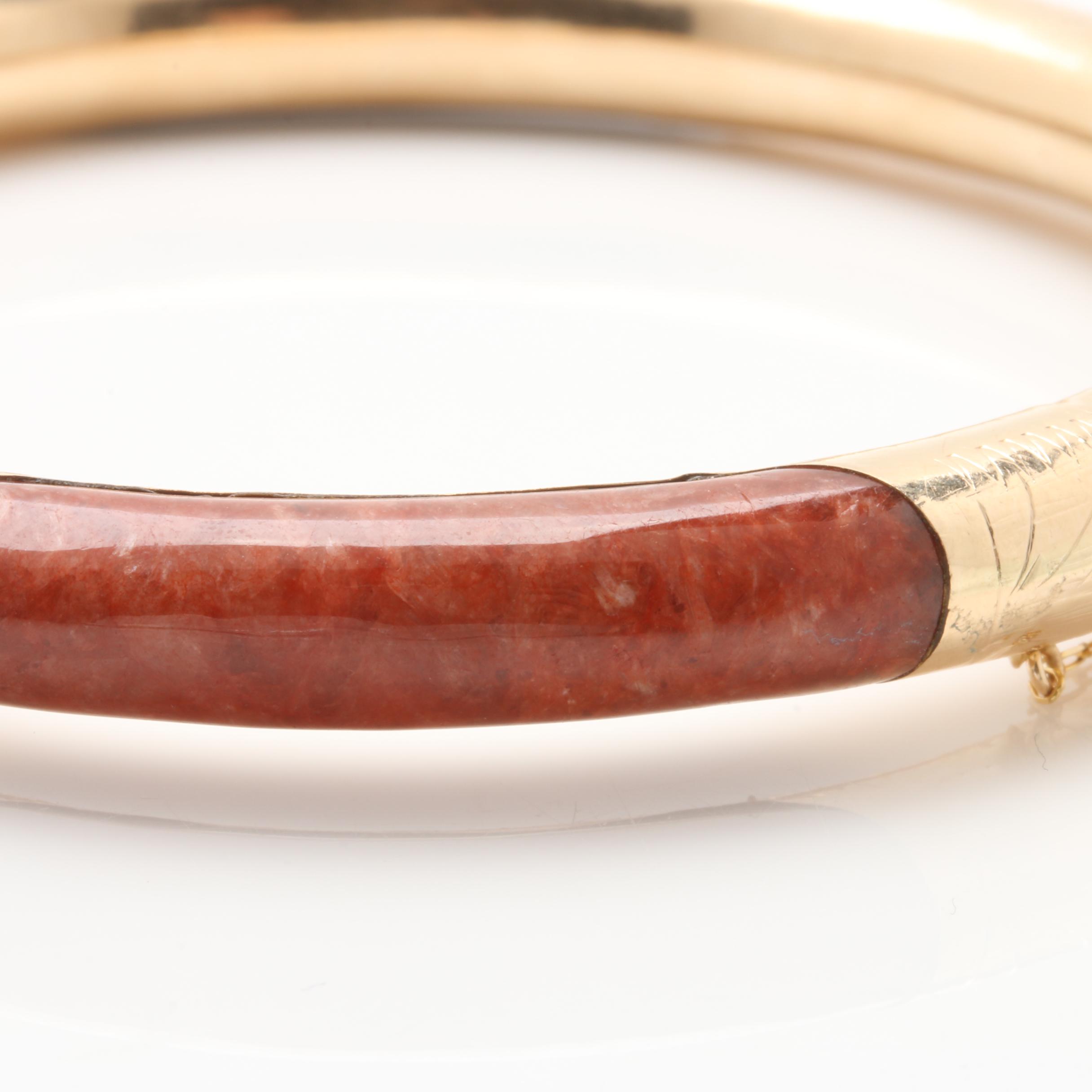14K Yellow Gold Jadeite and Black Onyx Bangle Bracelet