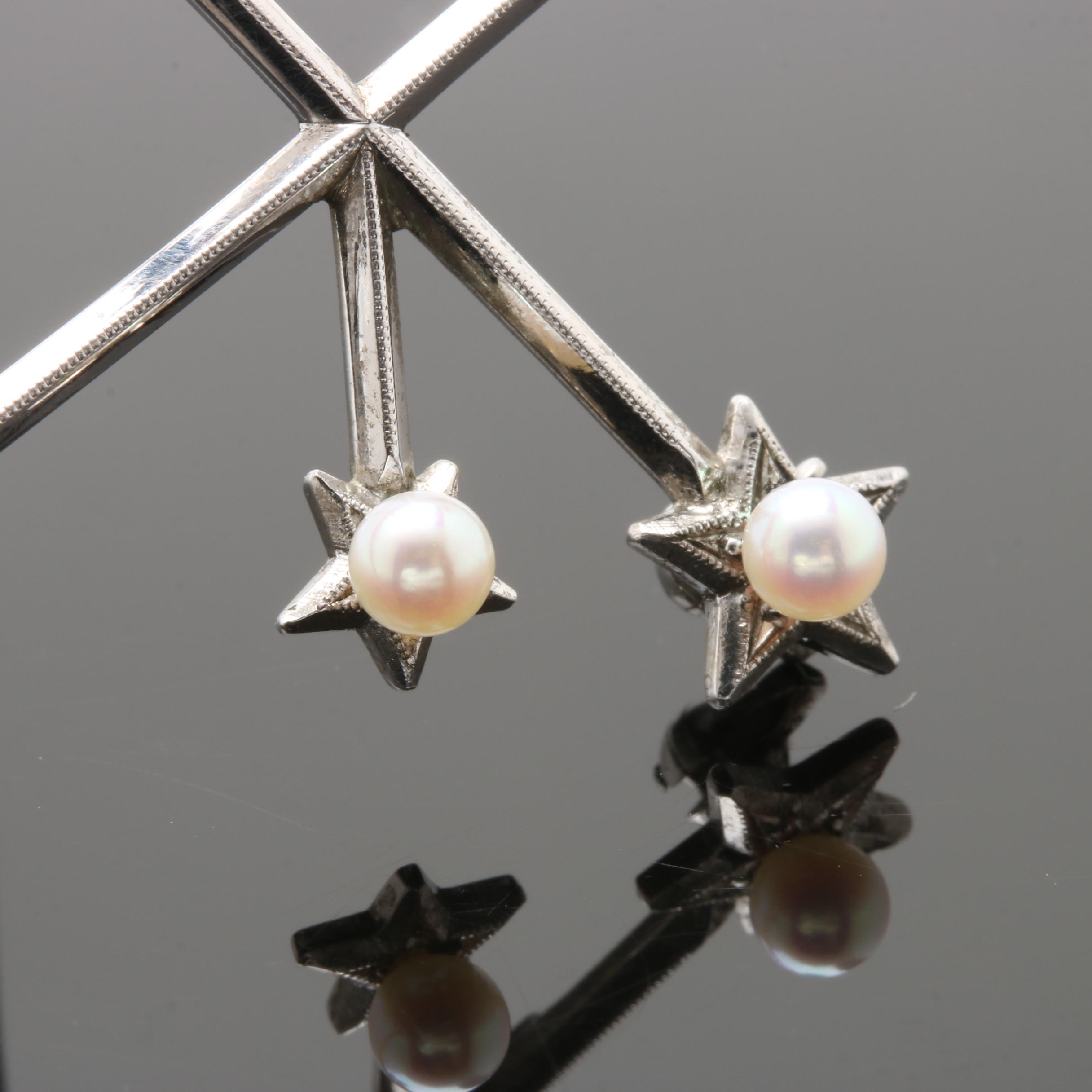 Mikimoto Sterling Silver Cultured Pearl Southern Cross Constellation Brooch