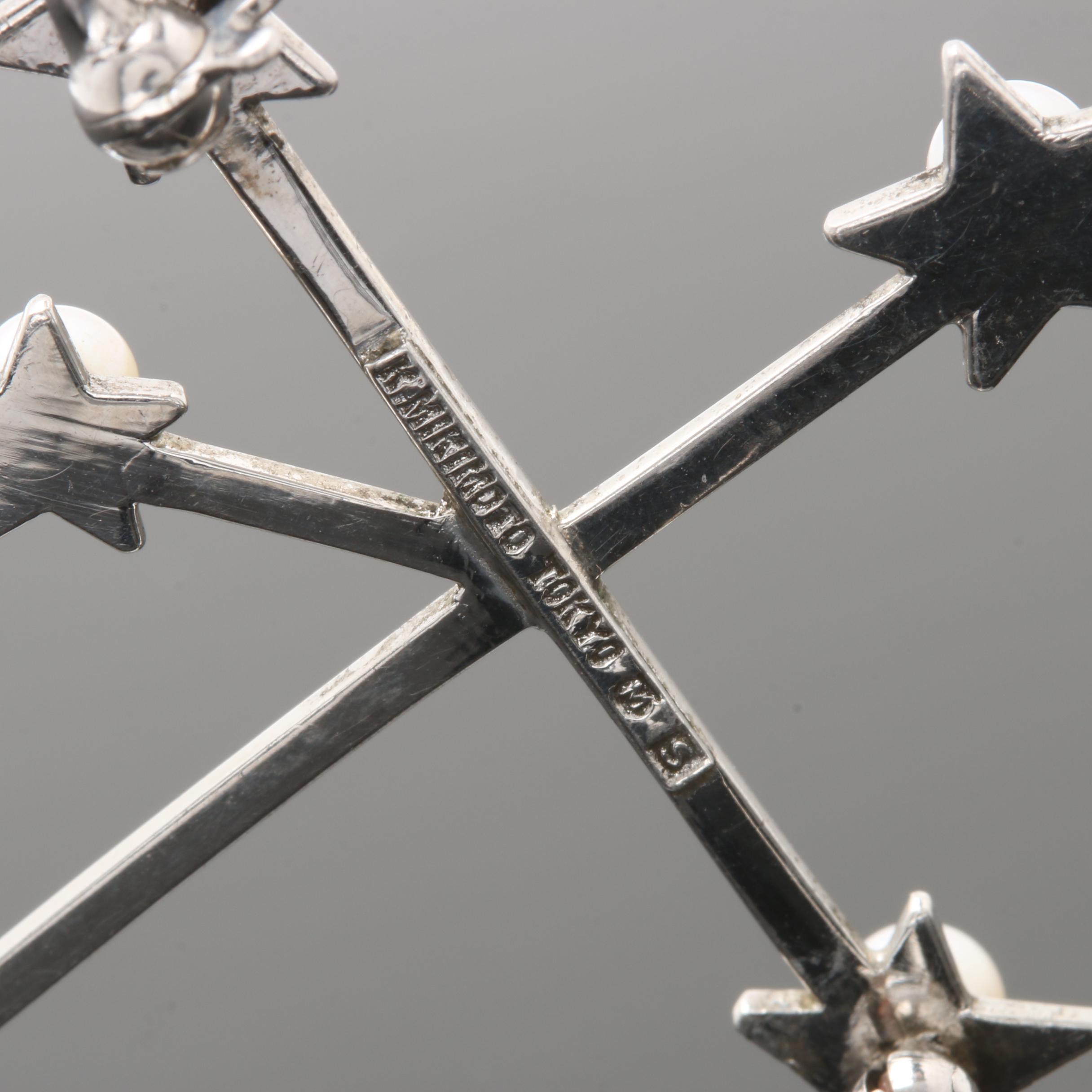 Mikimoto Sterling Silver Cultured Pearl Southern Cross Constellation Brooch