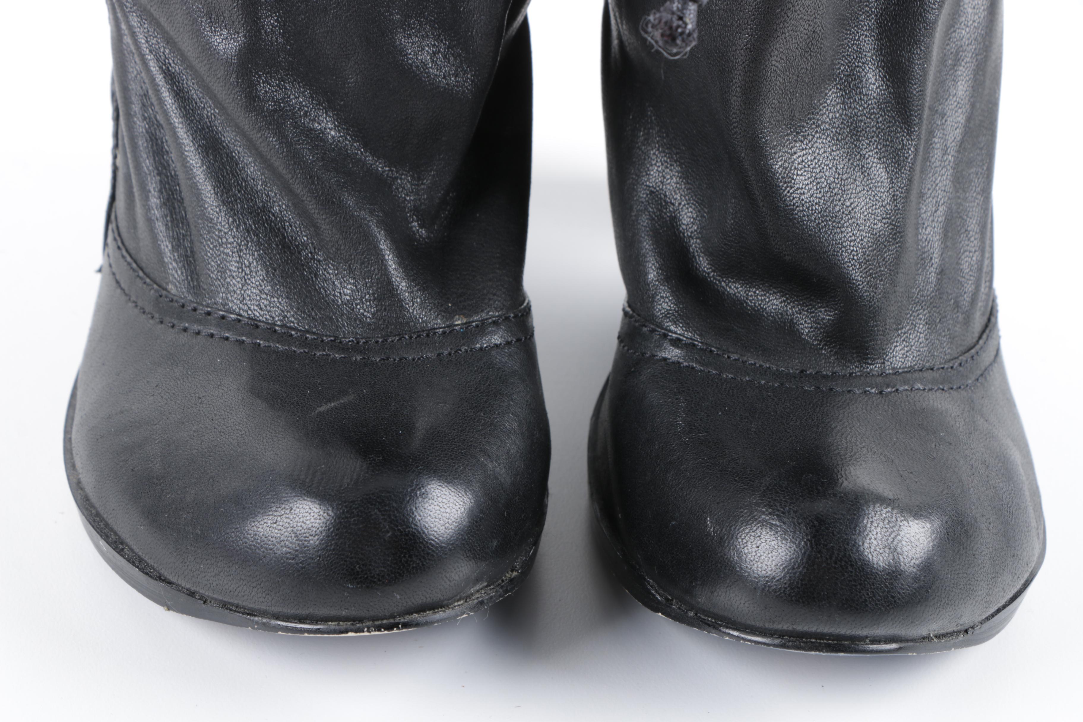 Irregular Choice Black Leather Spool Heel Boots