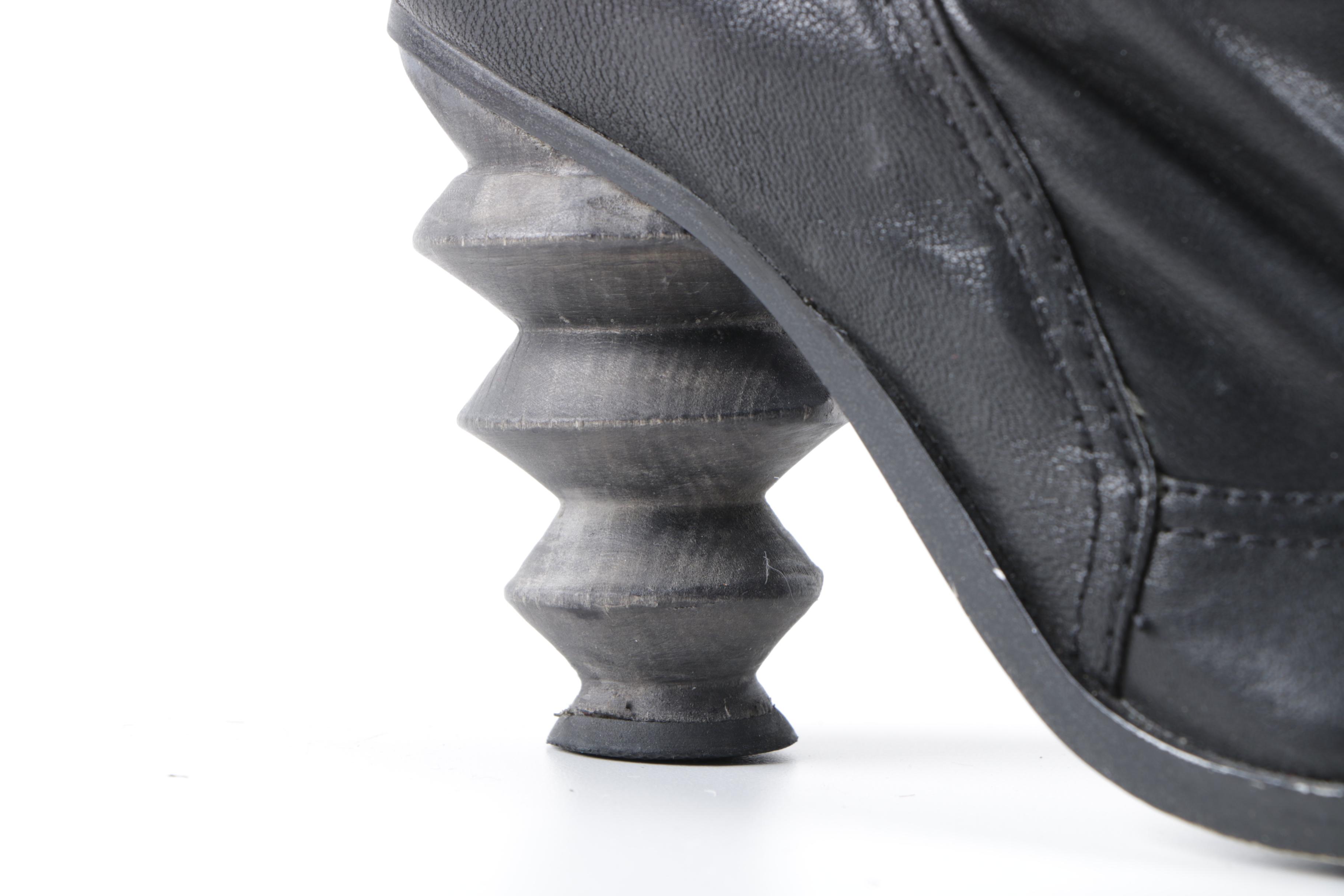 Irregular Choice Black Leather Spool Heel Boots