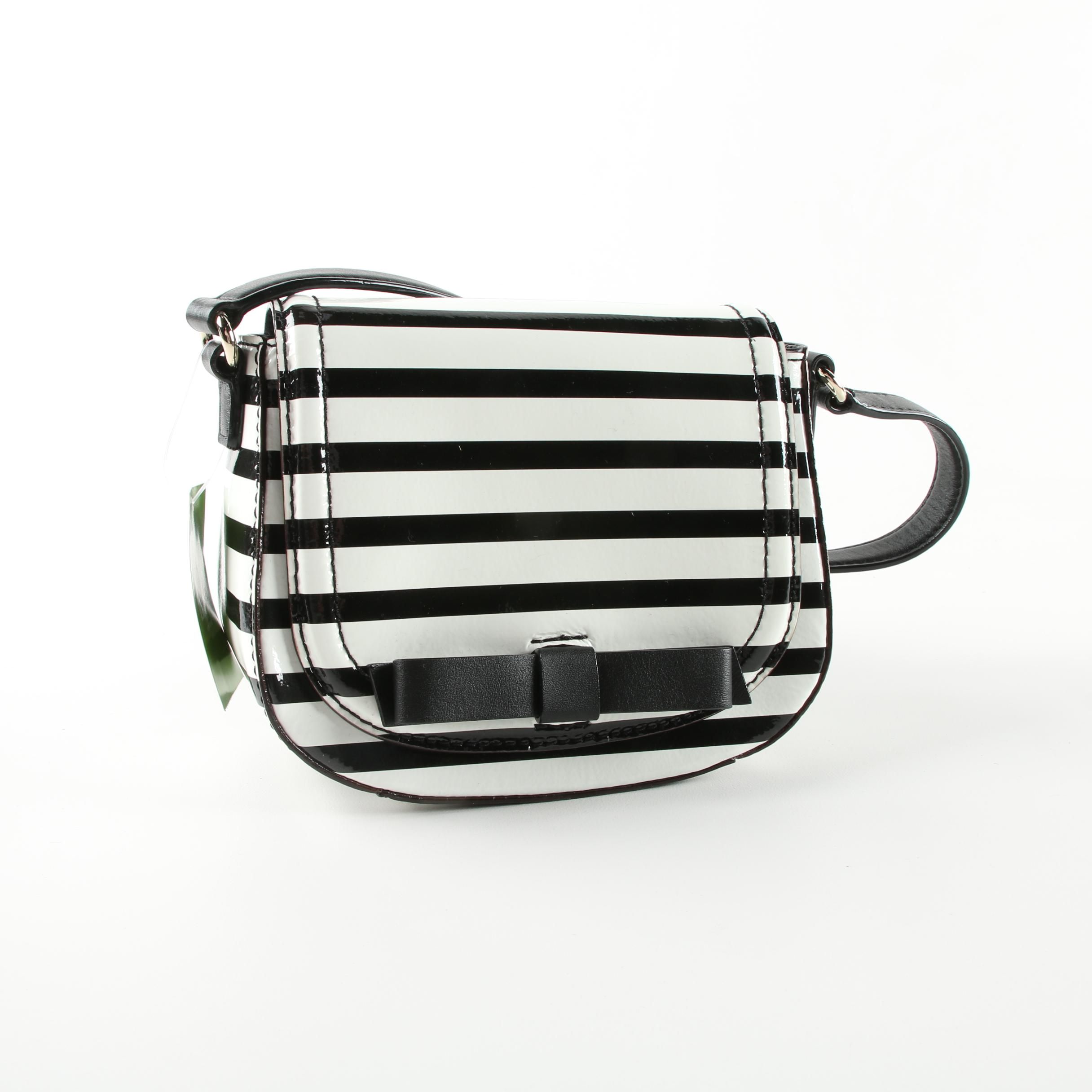 Kate Spade Jade Chelsea Park Black and White Stripe Patent Leather Crossbody Bag