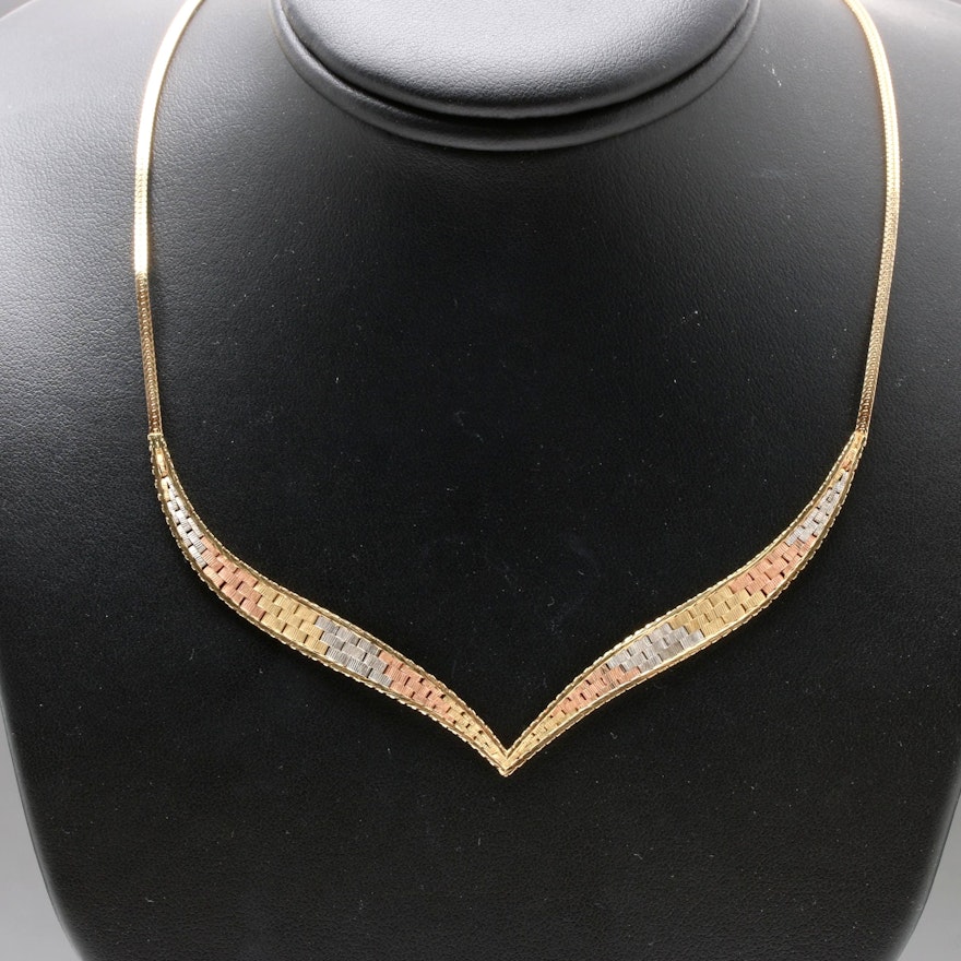 14K Tri-Gold "V" Necklace
