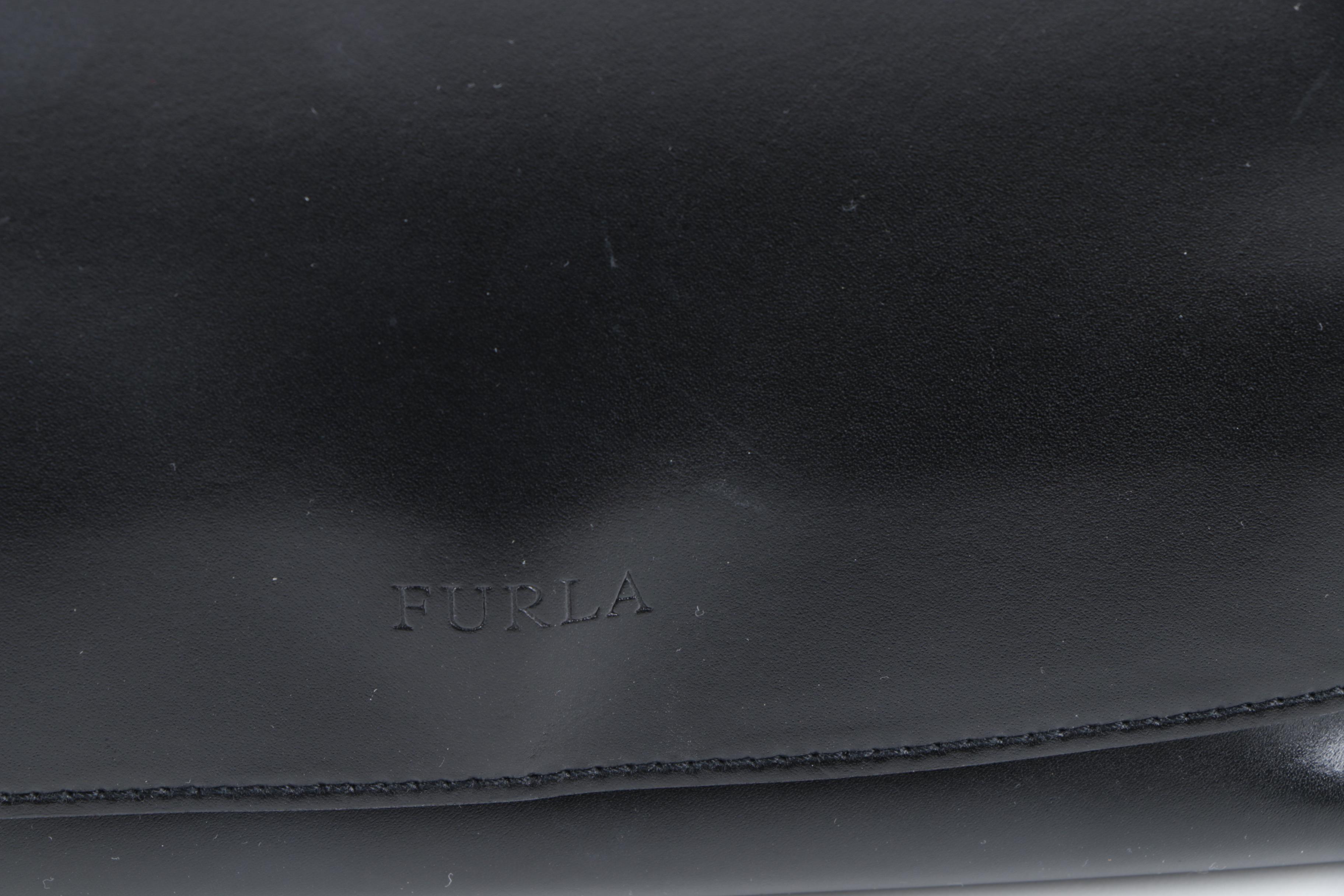 Furla Black Leather Flap Front Shoulder Bag