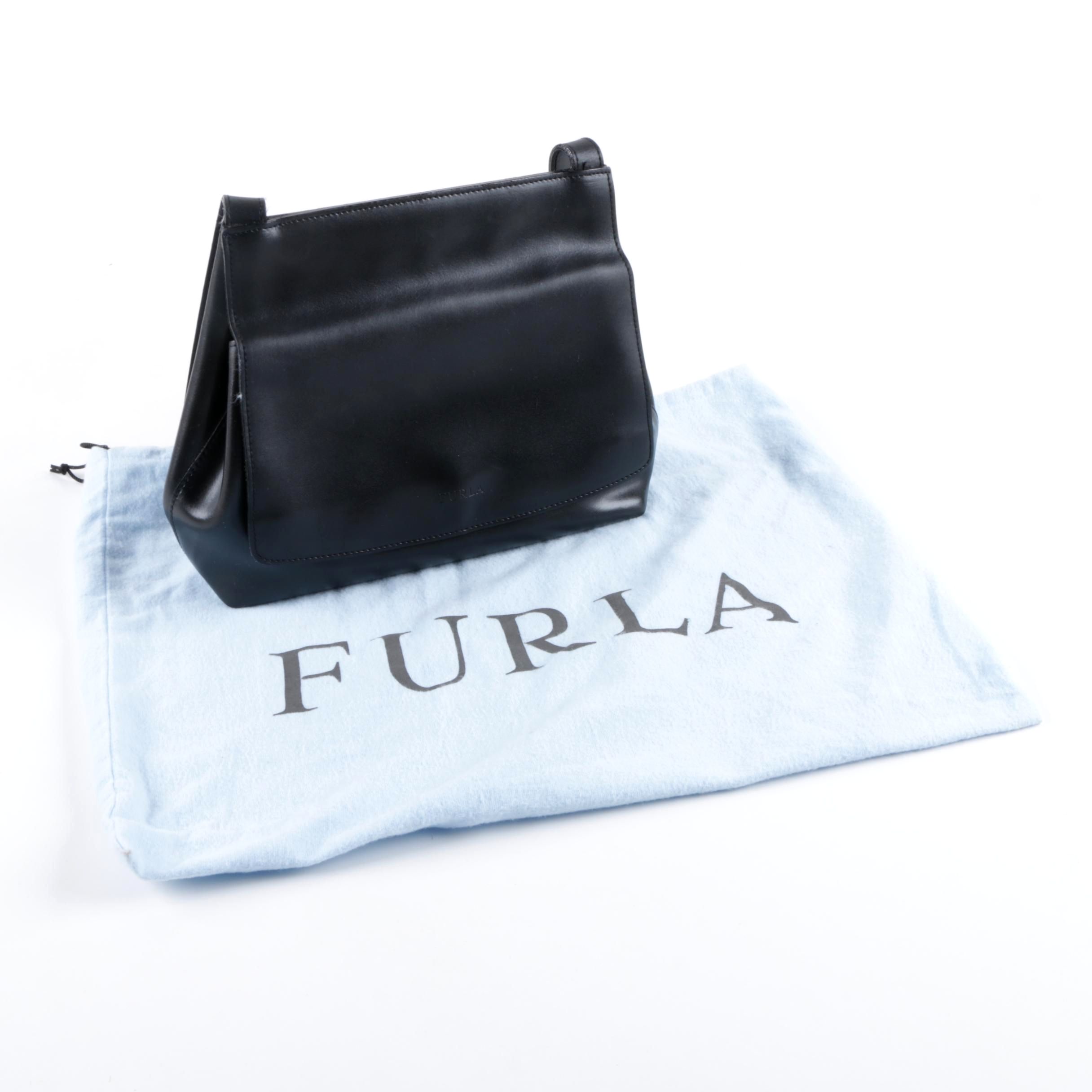 Furla Black Leather Flap Front Shoulder Bag