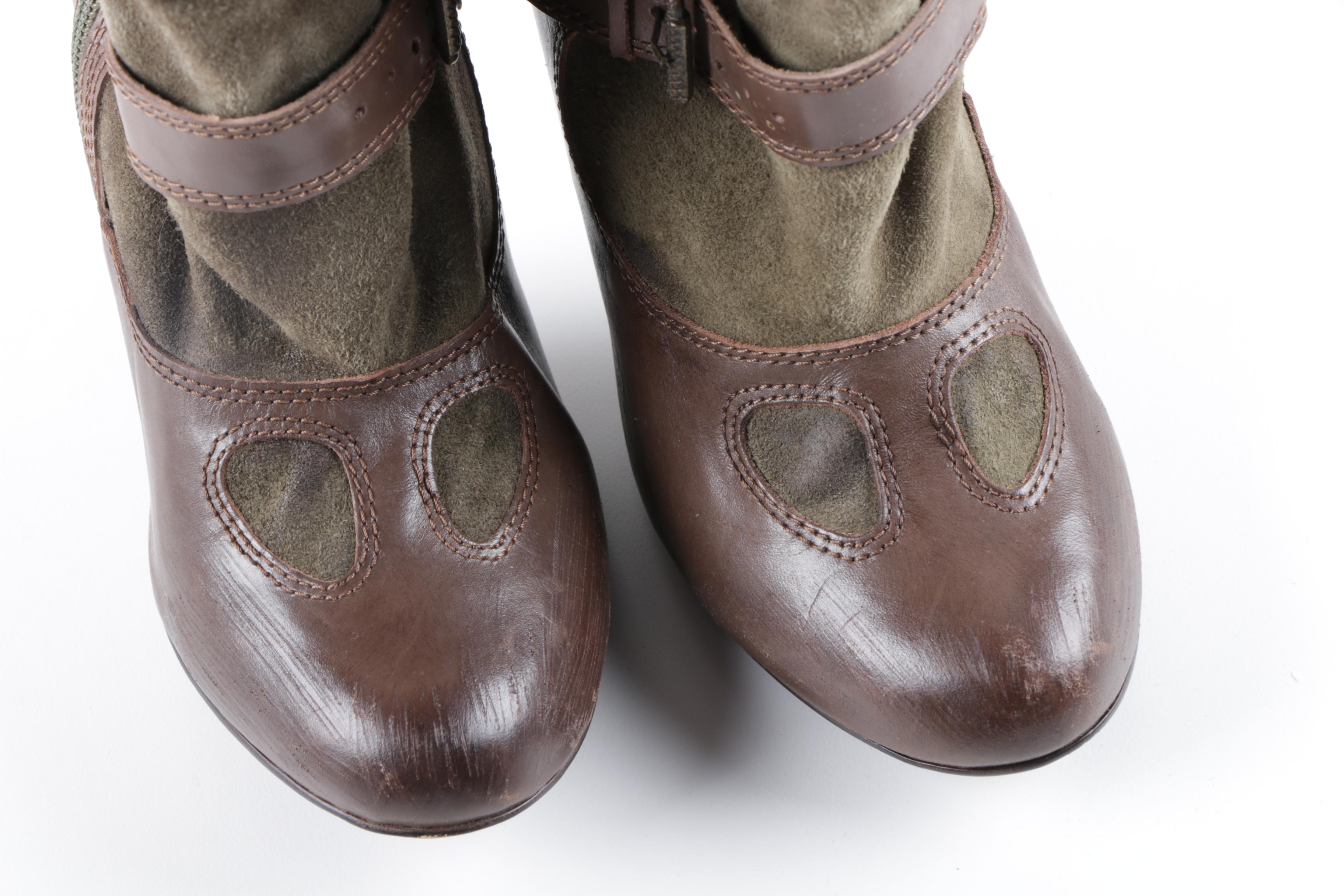 Nine West Green Suede and Brown Leather Boots