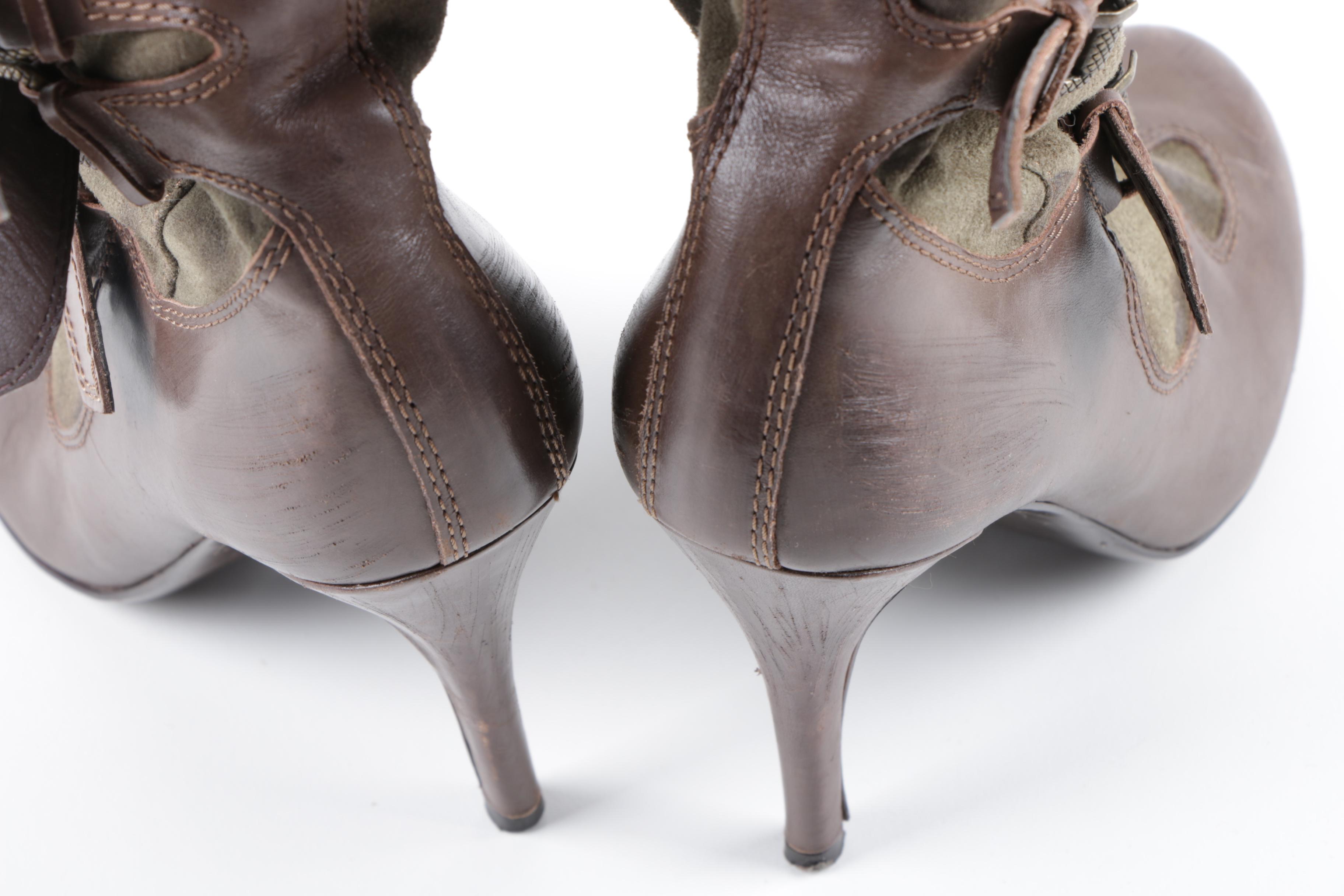 Nine West Green Suede and Brown Leather Boots