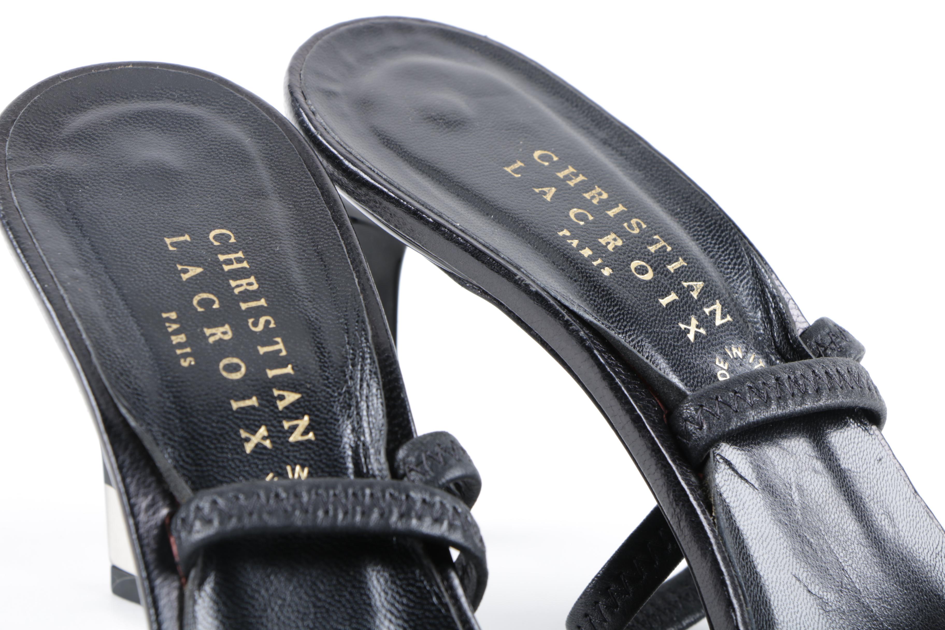 Women's Christian Lacroix Black Leather Heeled Slides