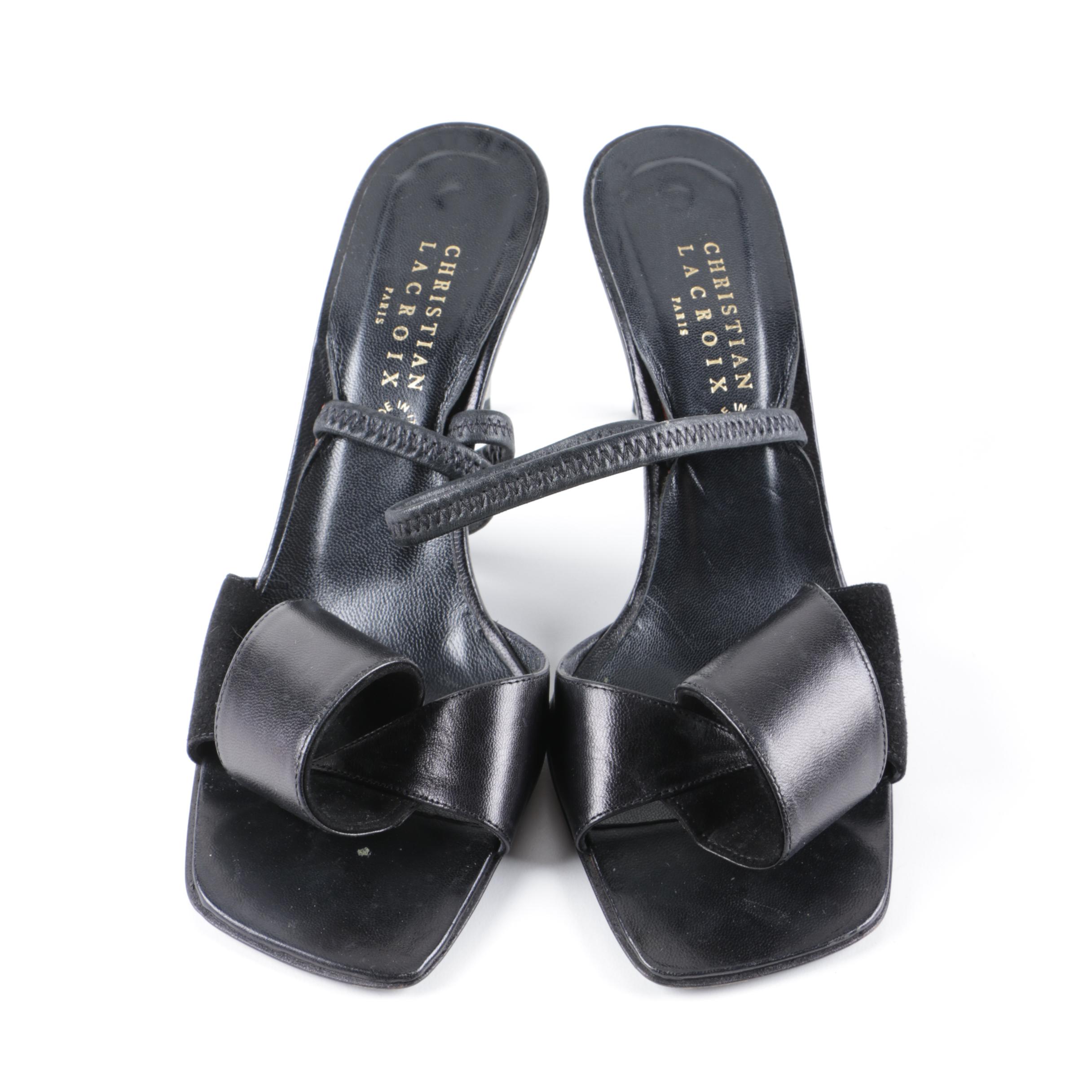 Women's Christian Lacroix Black Leather Heeled Slides