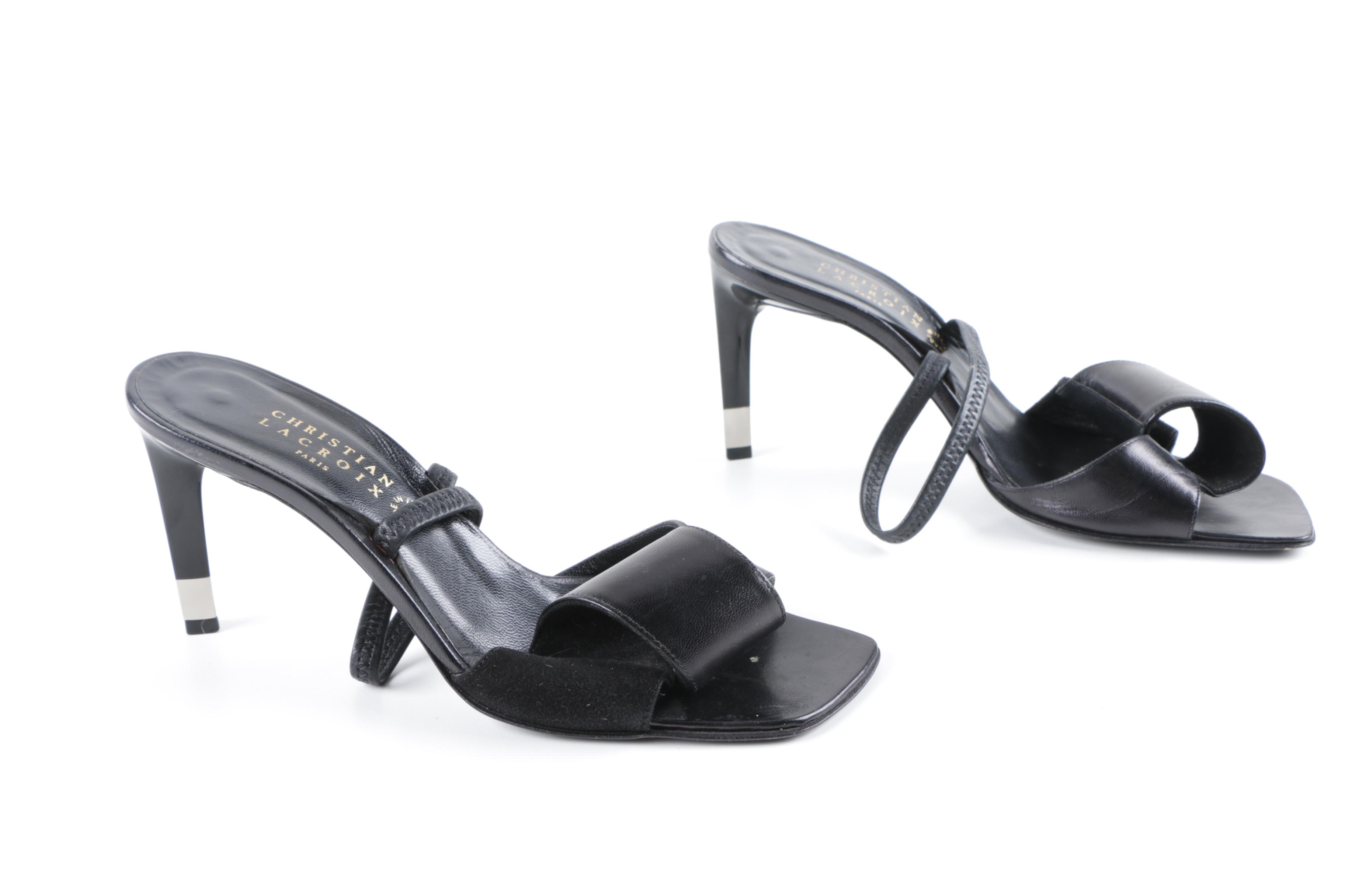 Women's Christian Lacroix Black Leather Heeled Slides