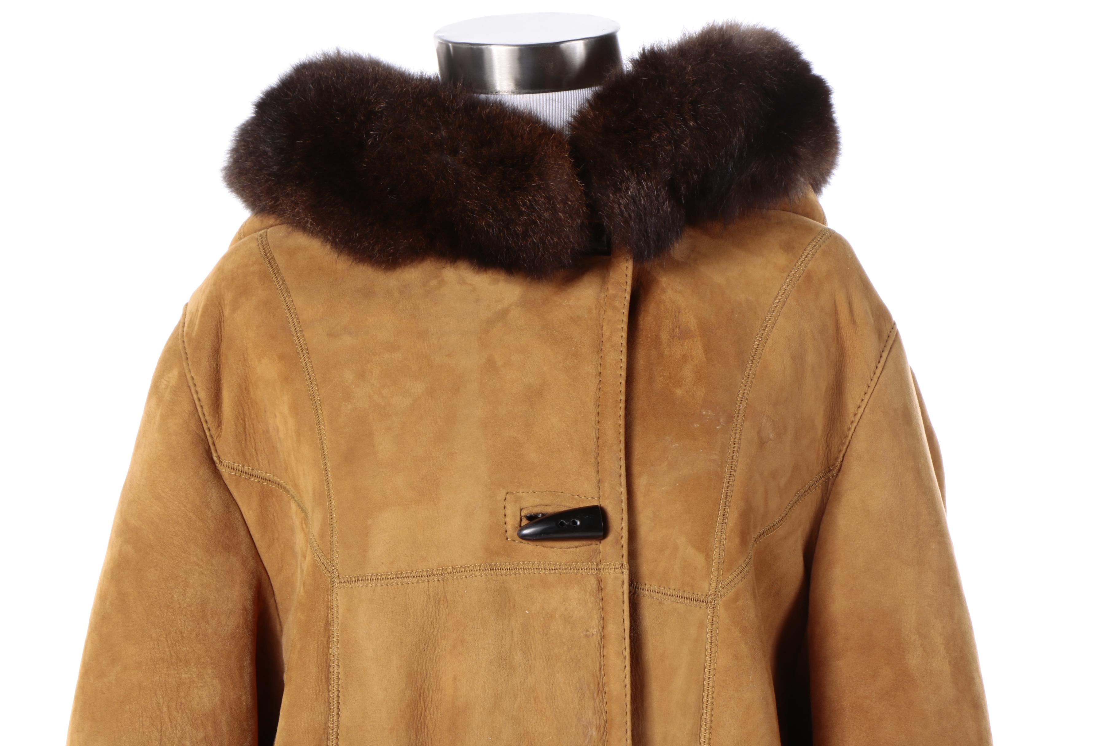 Women's Audrey Talbott Brown Lambskin Coat with Australian Possum Fur Trim