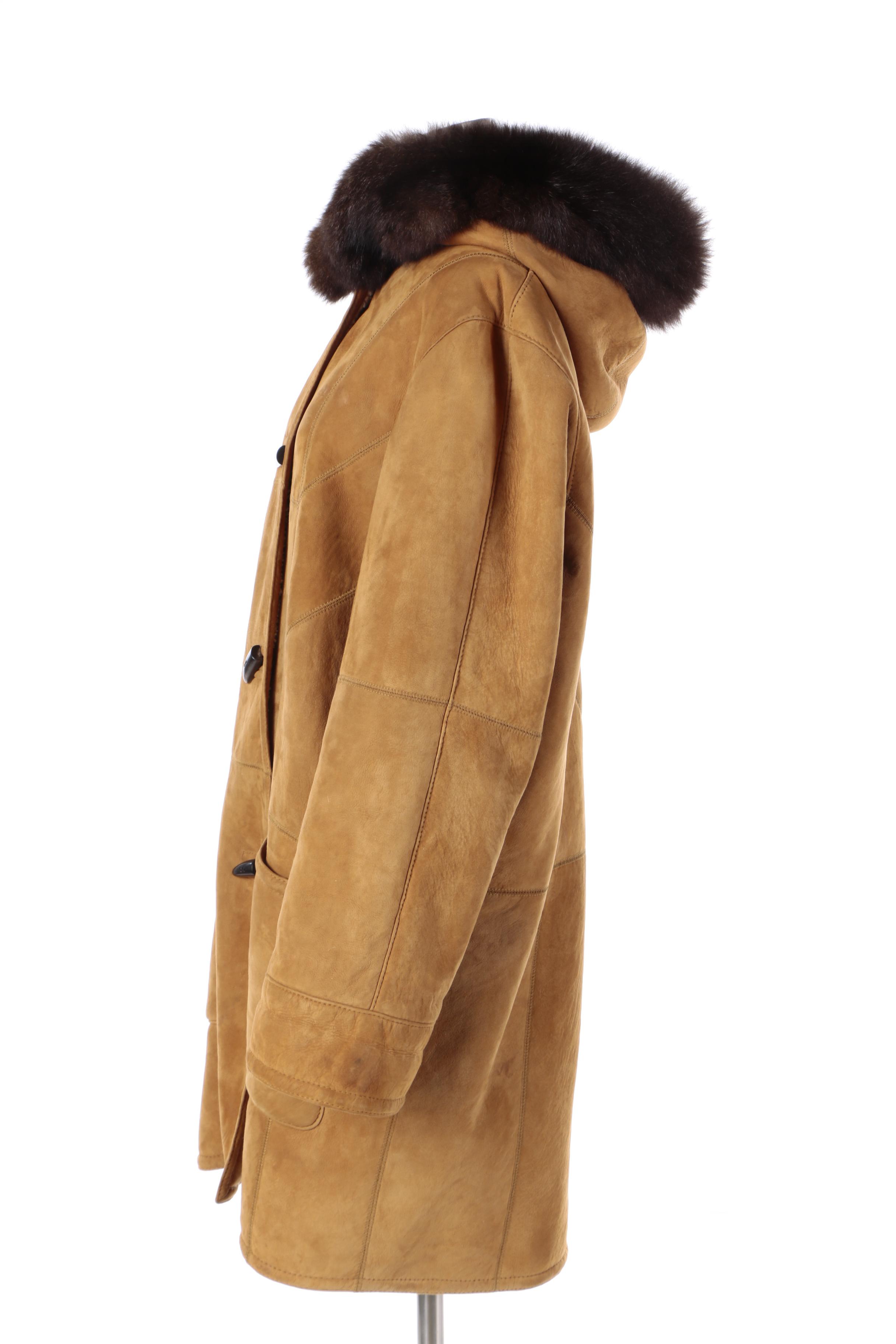 Women's Audrey Talbott Brown Lambskin Coat with Australian Possum Fur Trim