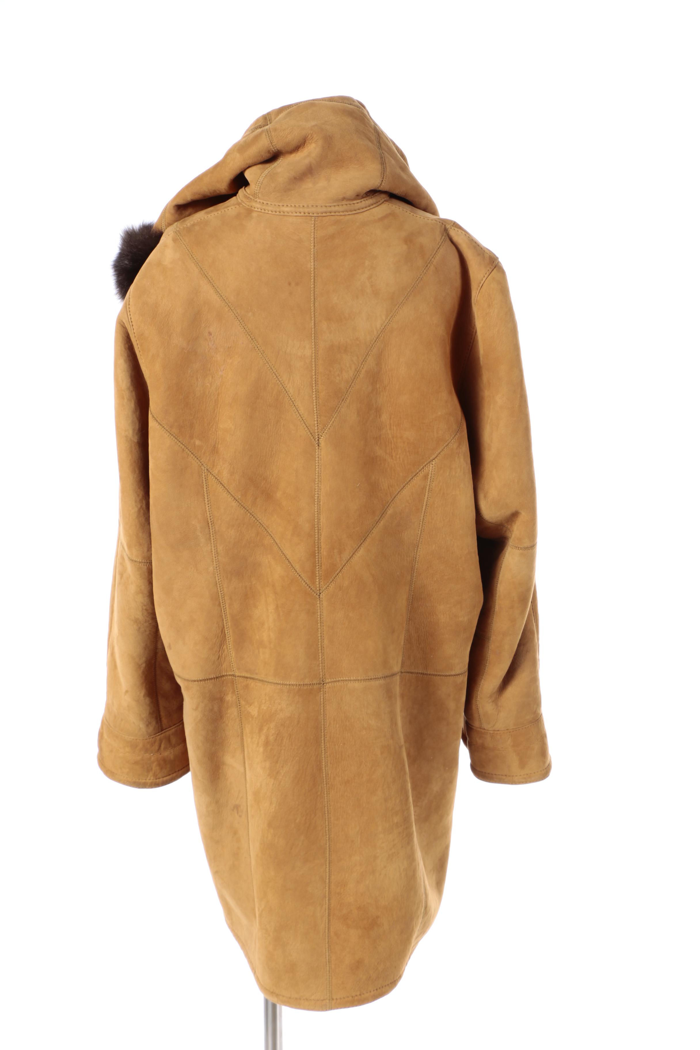 Women's Audrey Talbott Brown Lambskin Coat with Australian Possum Fur Trim
