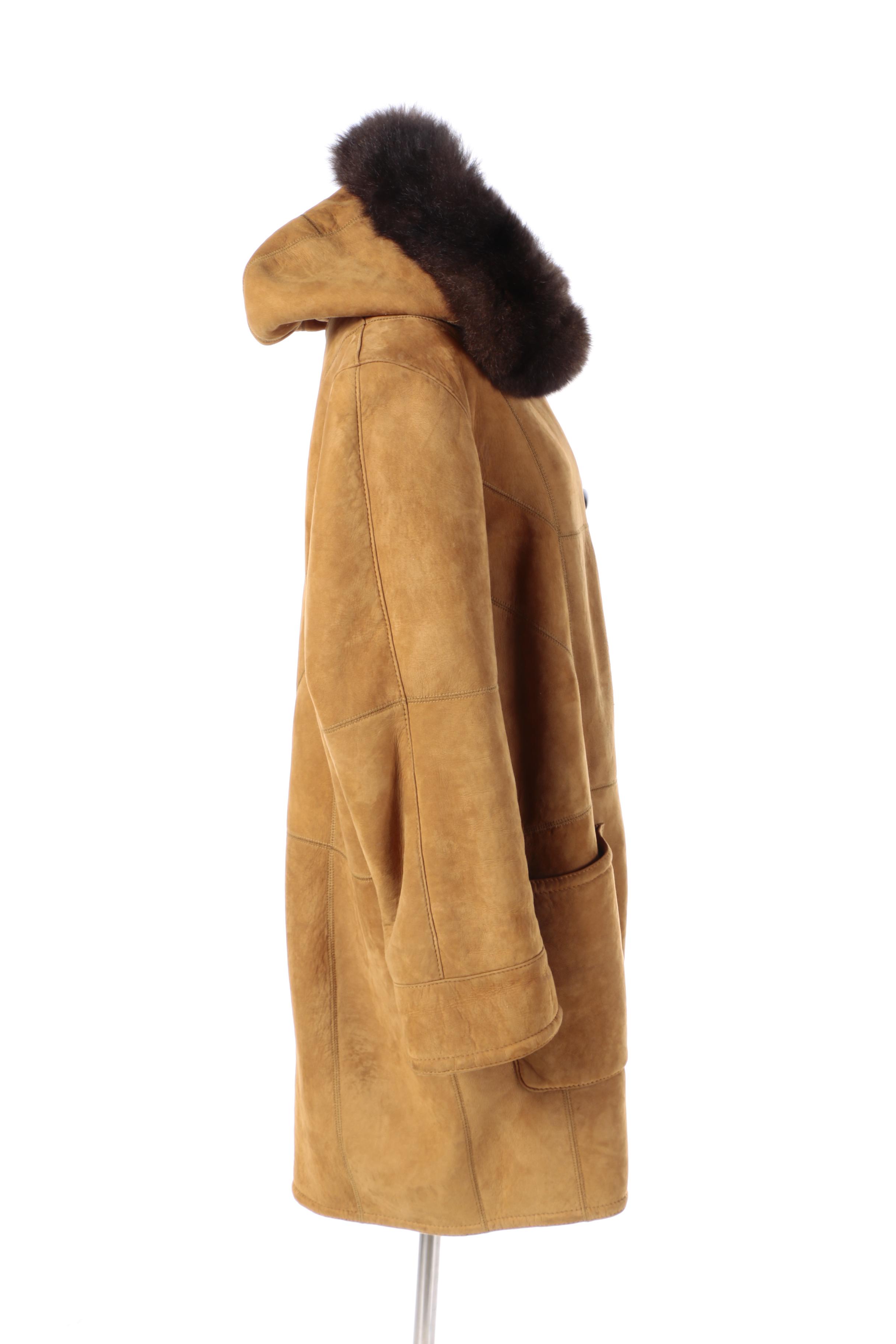 Women's Audrey Talbott Brown Lambskin Coat with Australian Possum Fur Trim