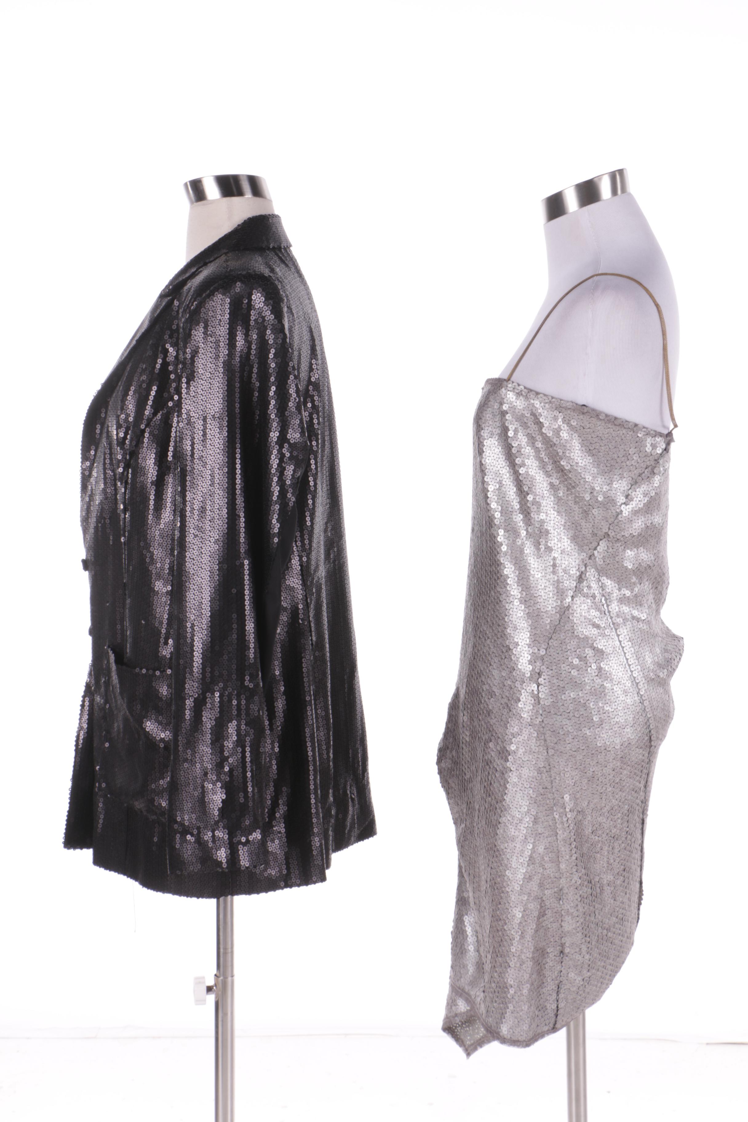 Rachel Zoe Black Sequin Blazer and RACHEL Rachel Roy Silver Sequin Dress