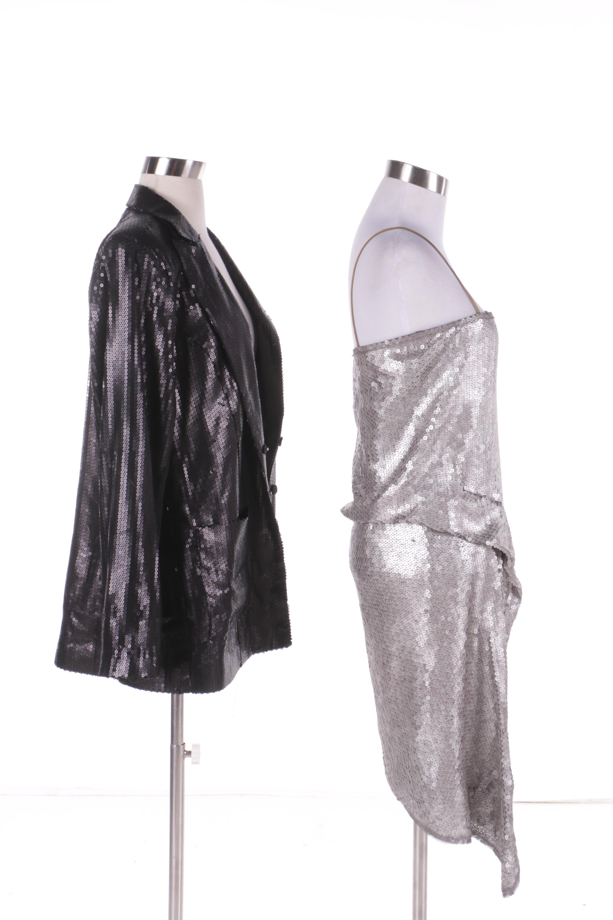 Rachel Zoe Black Sequin Blazer and RACHEL Rachel Roy Silver Sequin Dress