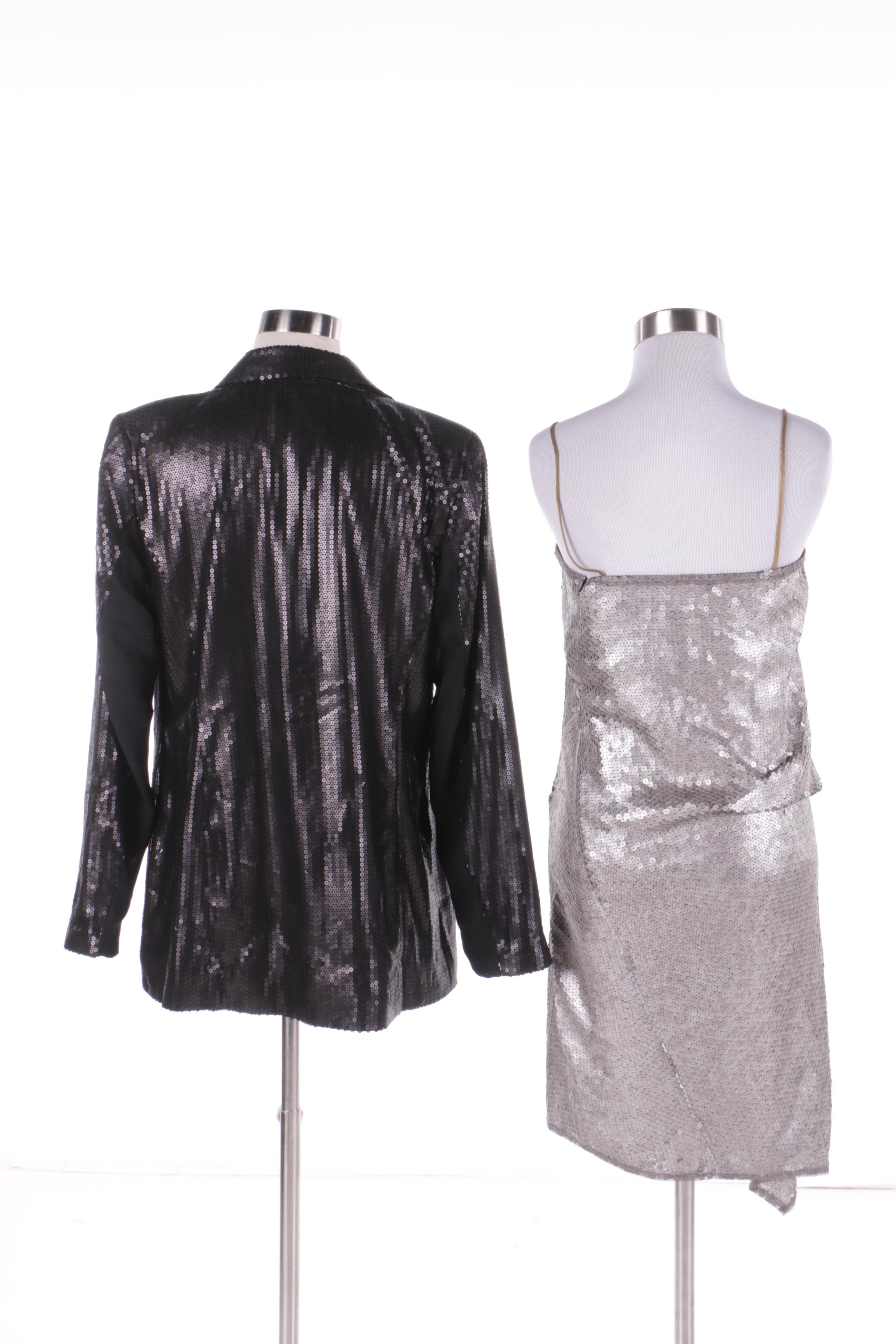 Rachel Zoe Black Sequin Blazer and RACHEL Rachel Roy Silver Sequin Dress