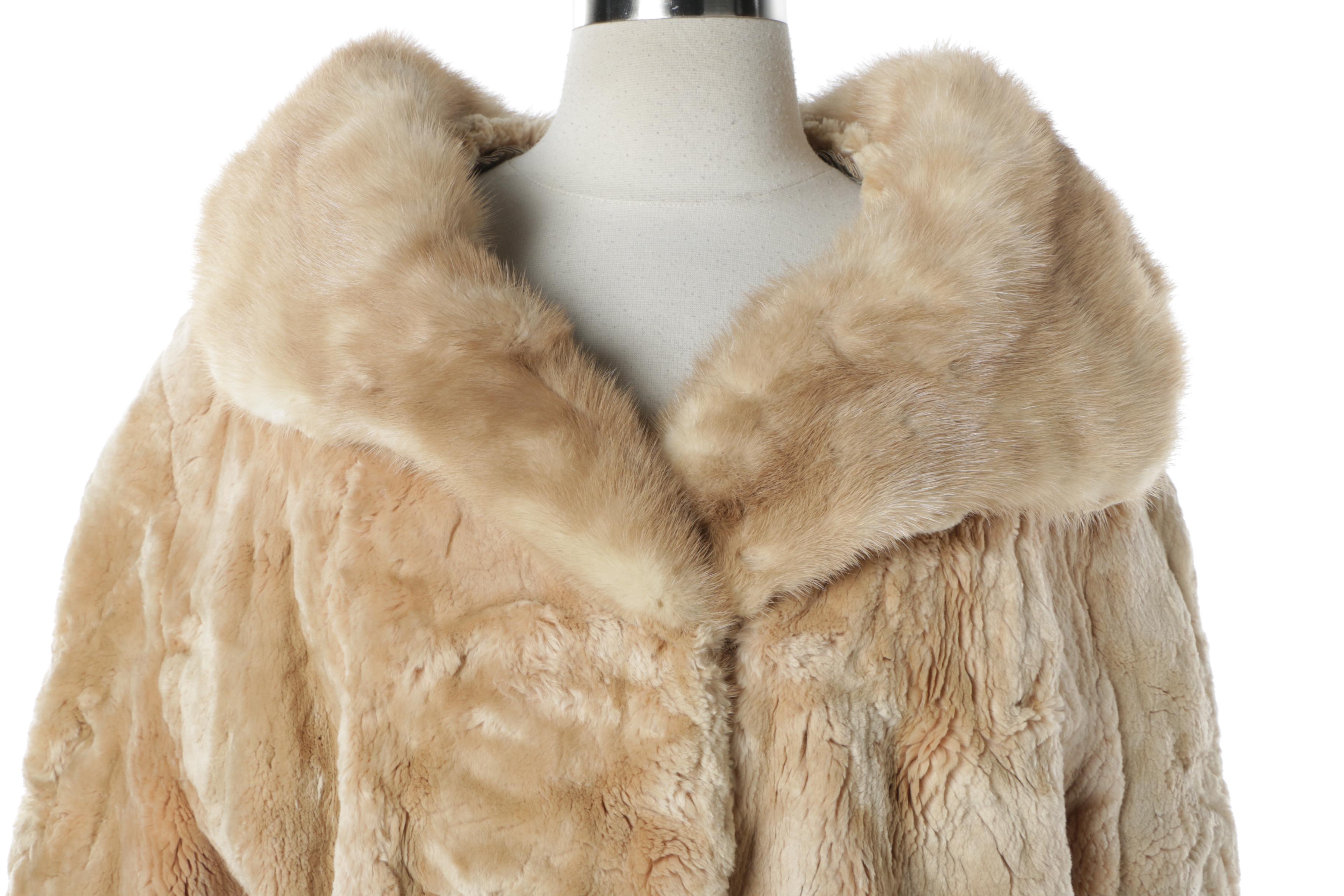 Women's Philip Fur Co. Bleached and Sheared Beaver Fur Coat with Mink Fur Collar