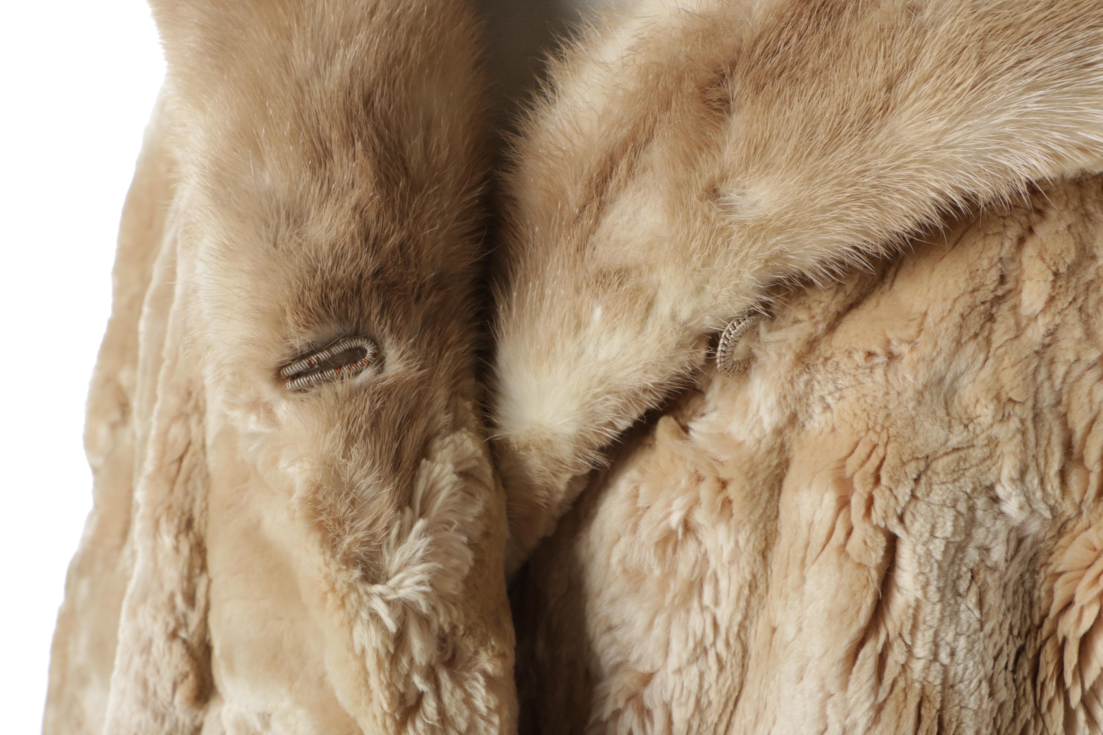 Women's Philip Fur Co. Bleached and Sheared Beaver Fur Coat with Mink Fur Collar
