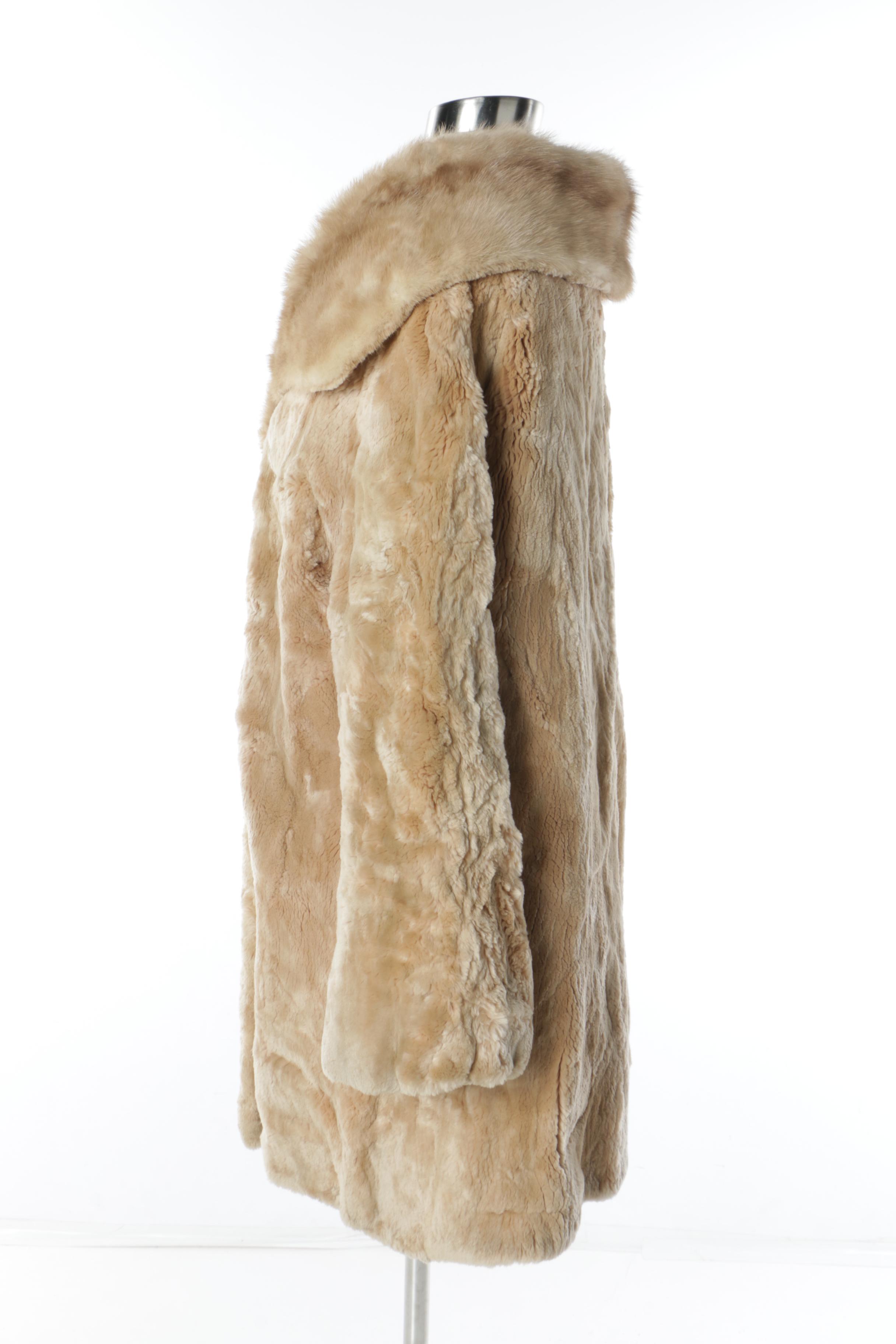 Women's Philip Fur Co. Bleached and Sheared Beaver Fur Coat with Mink Fur Collar