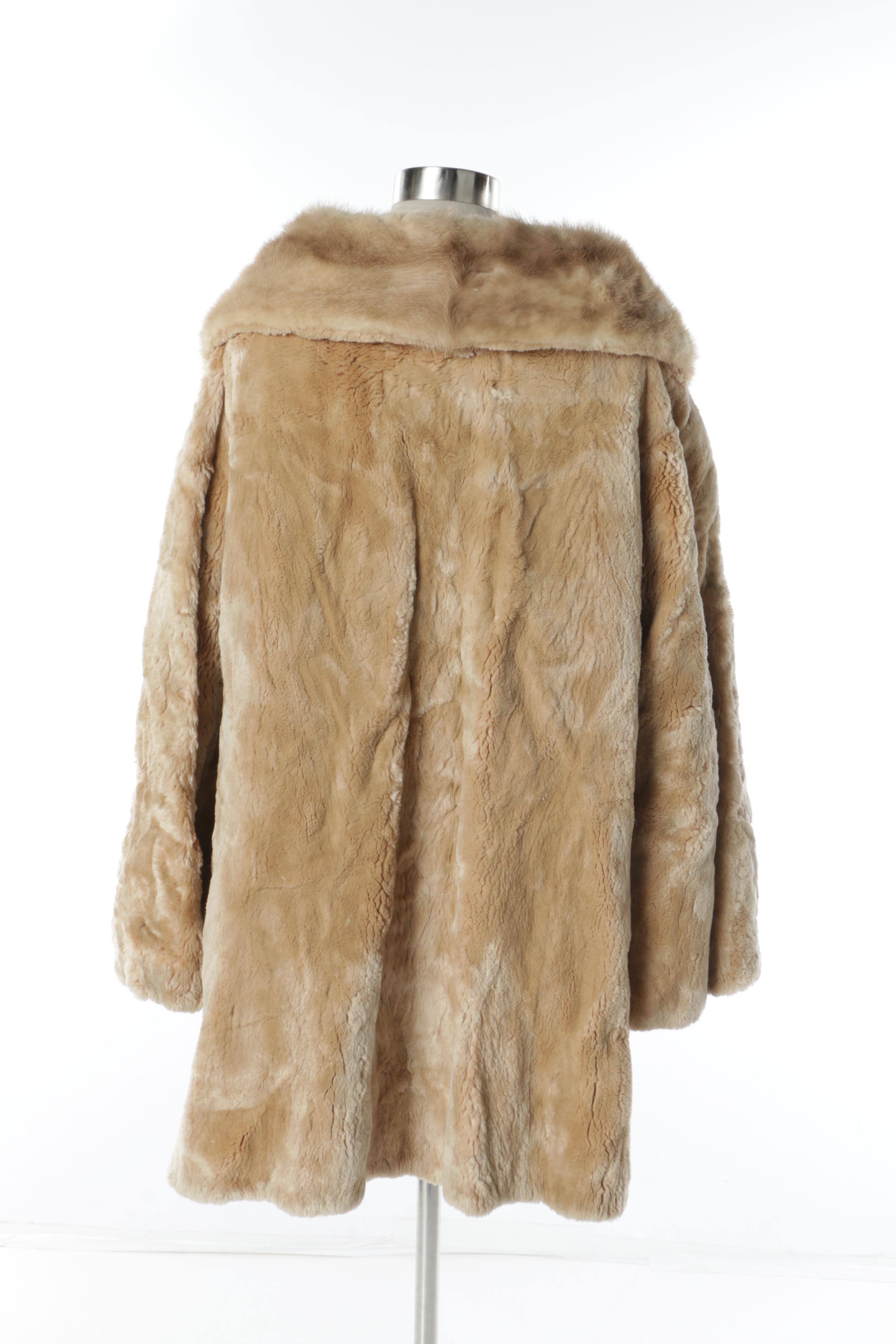 Women's Philip Fur Co. Bleached and Sheared Beaver Fur Coat with Mink Fur Collar