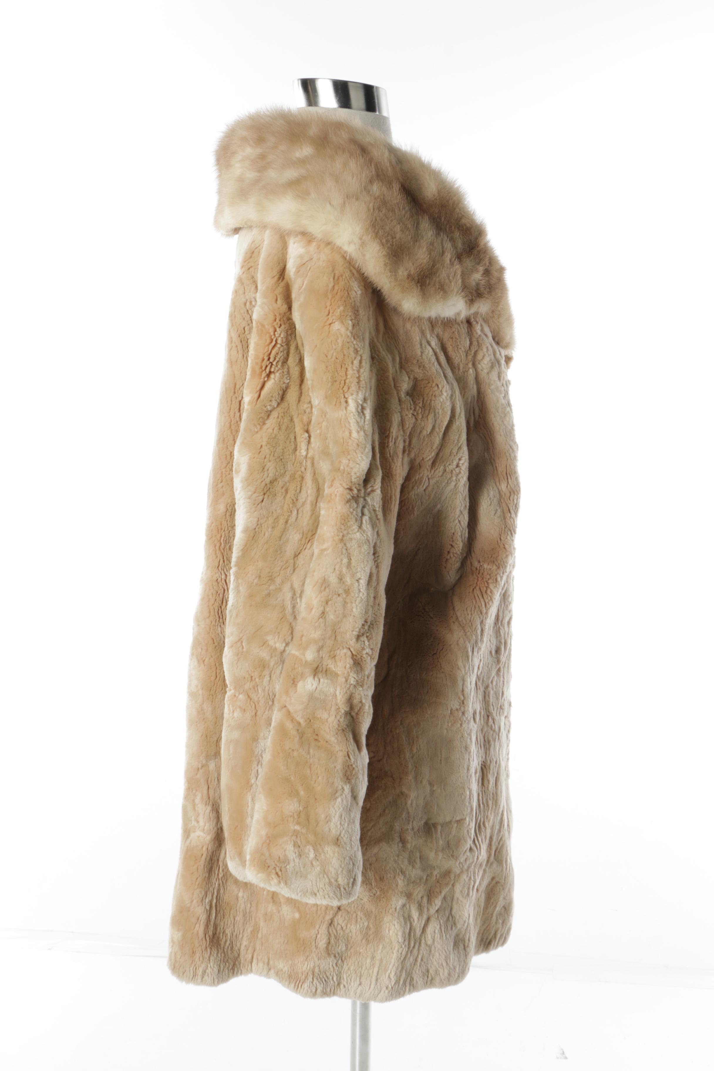 Women's Philip Fur Co. Bleached and Sheared Beaver Fur Coat with Mink Fur Collar