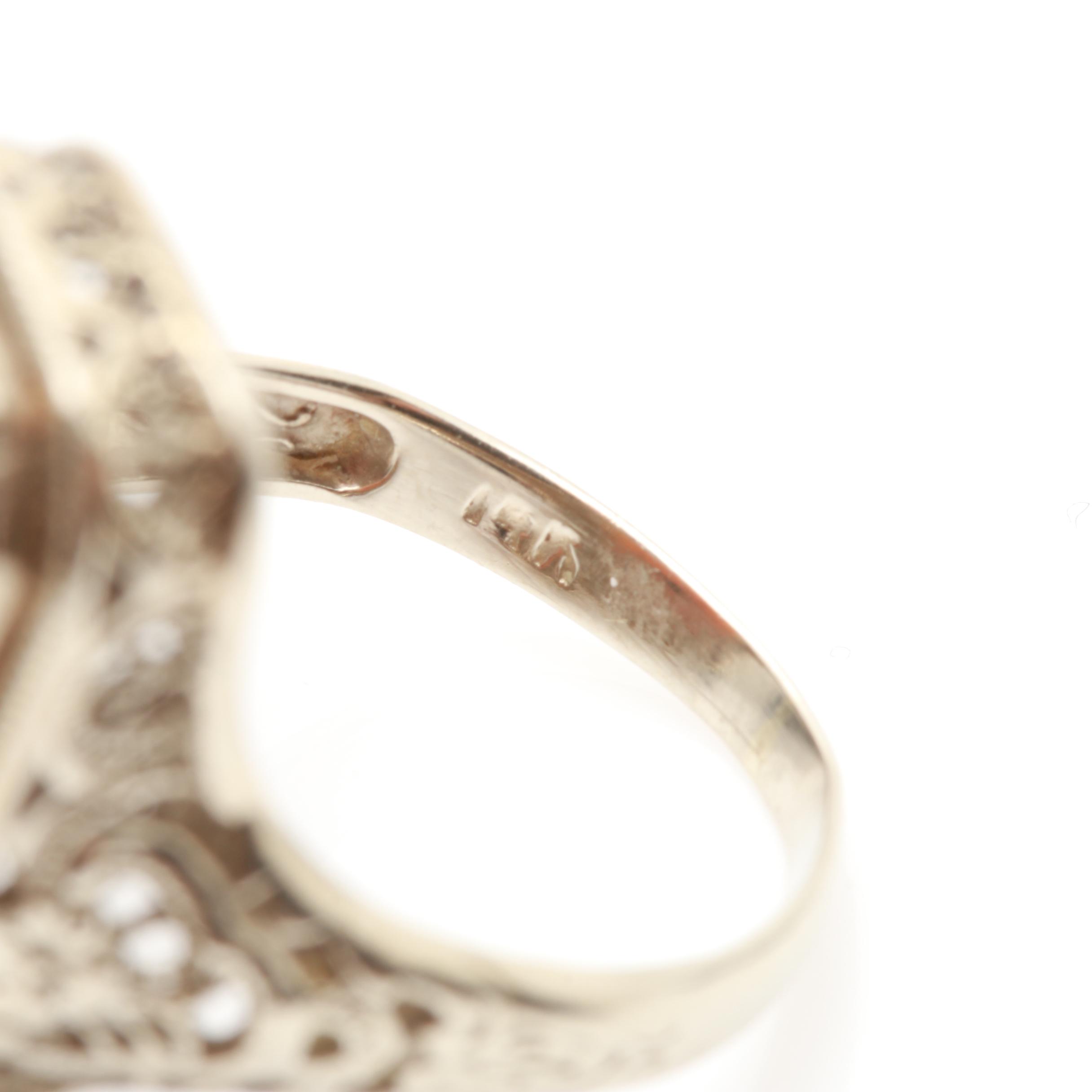 14K White Gold Helmet Shell and Diamond Cameo Habillé Ring