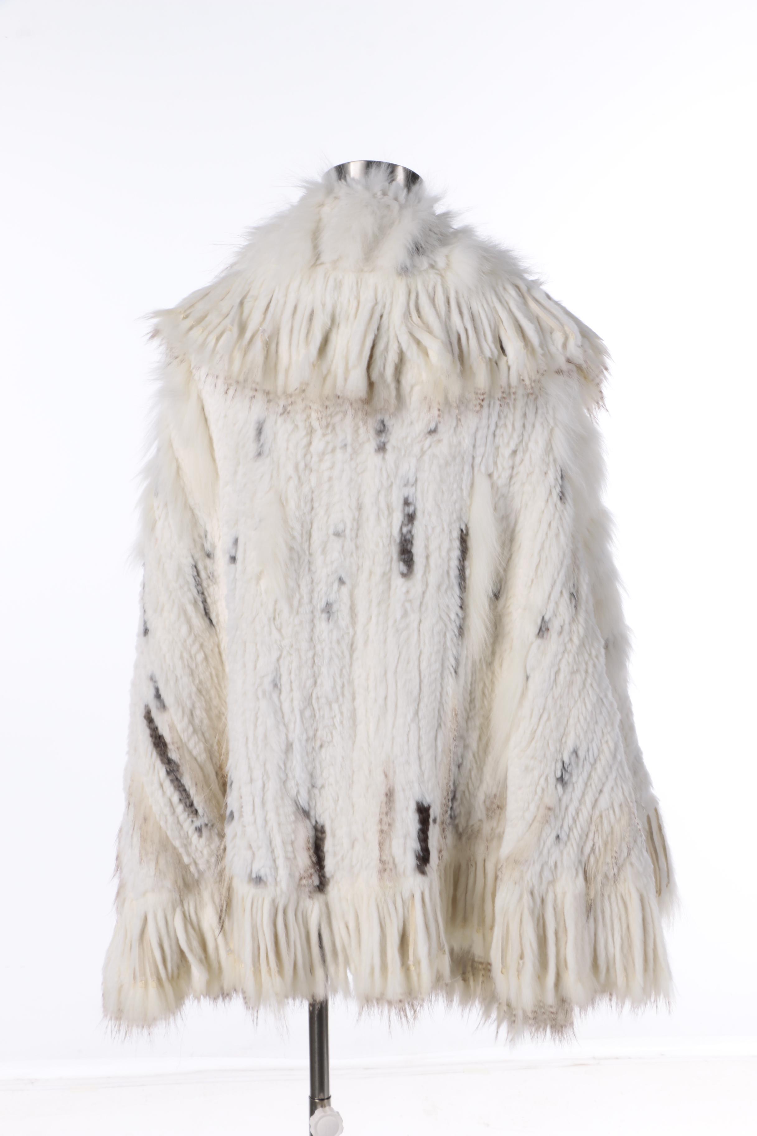 Cedrics Knit Rabbit Fur with Fox Fur and Racoon Fur Poncho