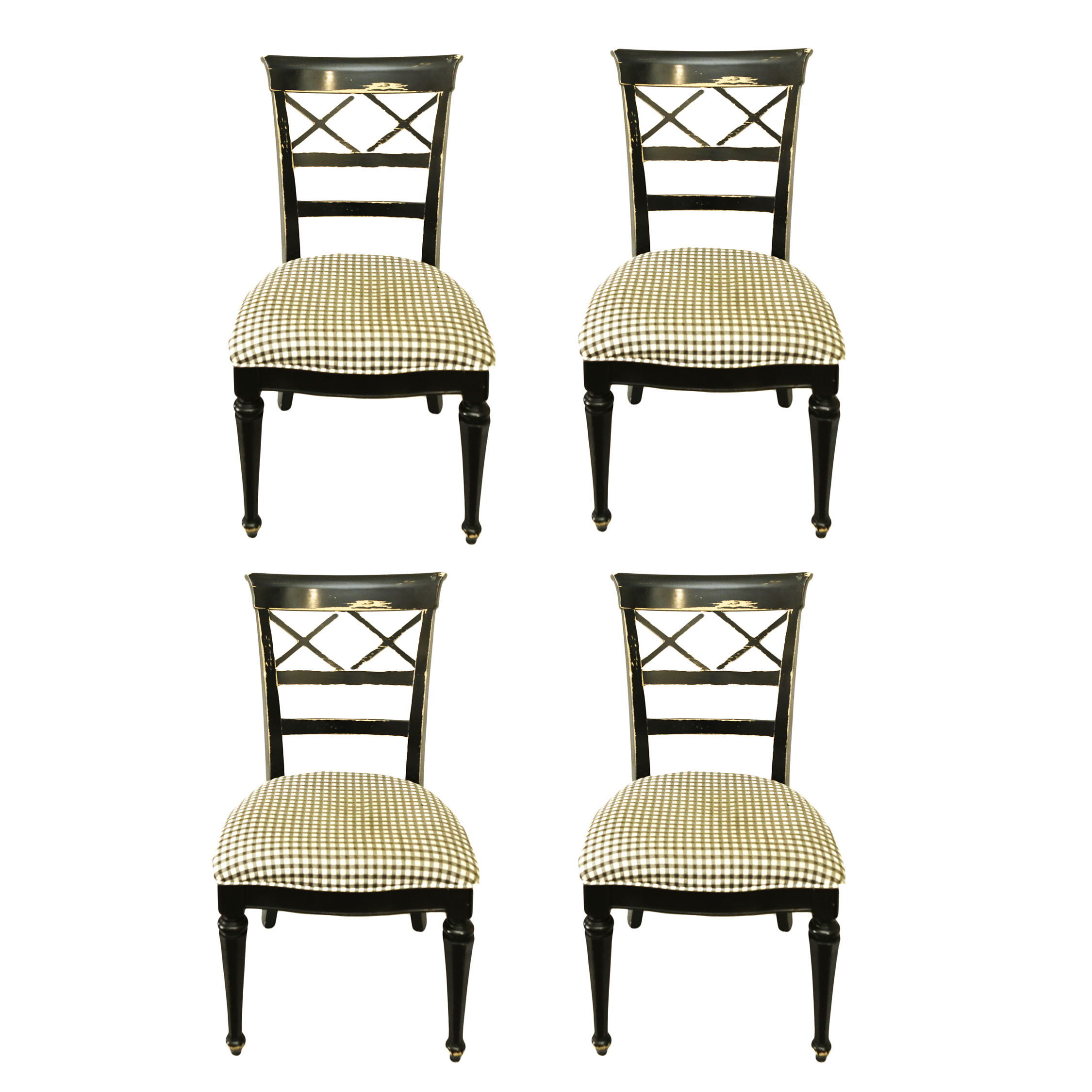 Four Vintage Black Lacquer Regency Style Dining Chairs