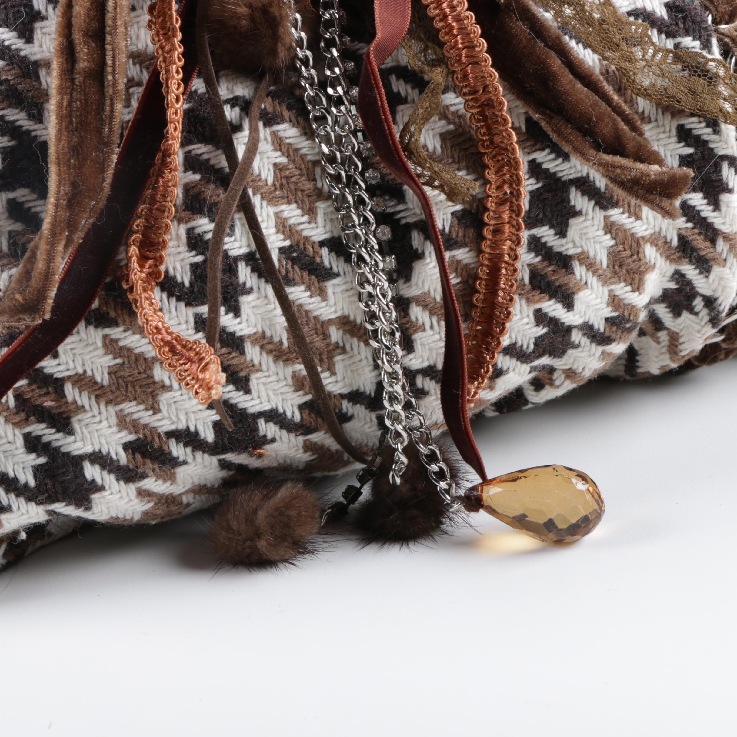 Bencivenga Couture Brown Houndstooth Accessories with Mink Fur Accents