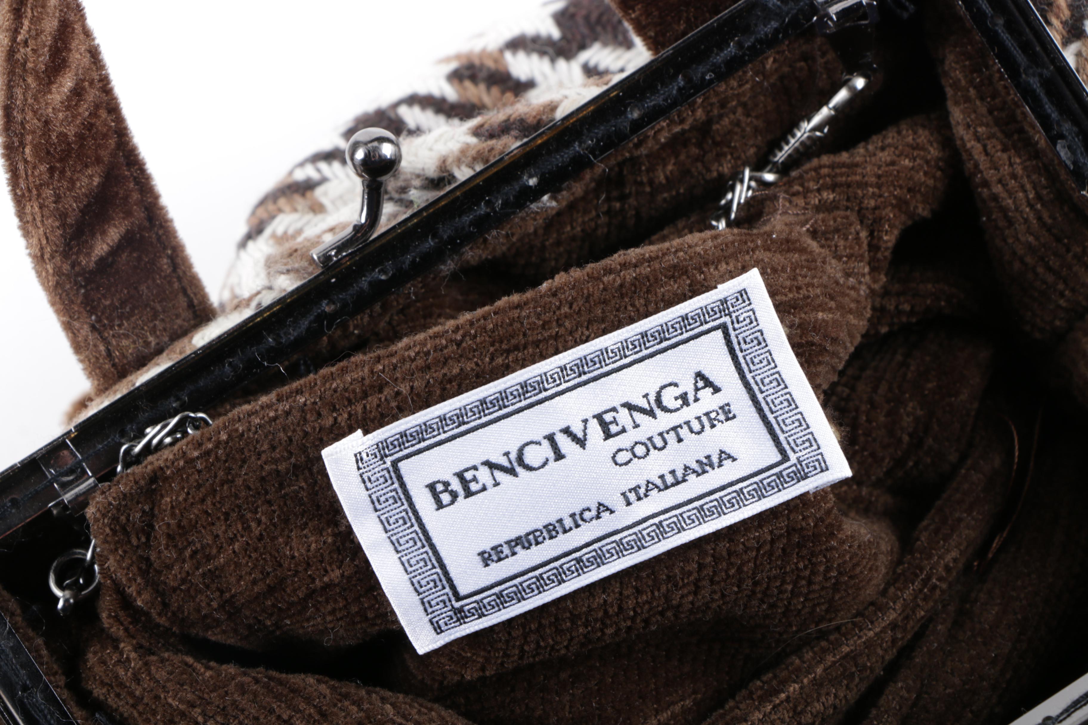 Bencivenga Couture Brown Houndstooth Accessories with Mink Fur Accents