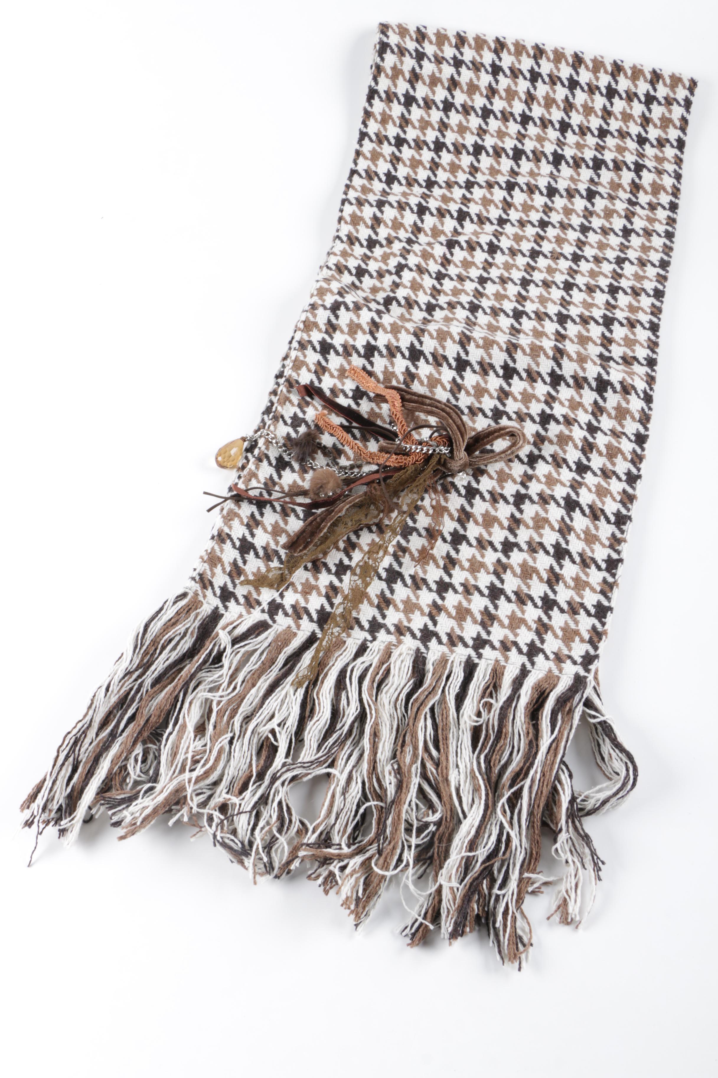 Bencivenga Couture Brown Houndstooth Accessories with Mink Fur Accents