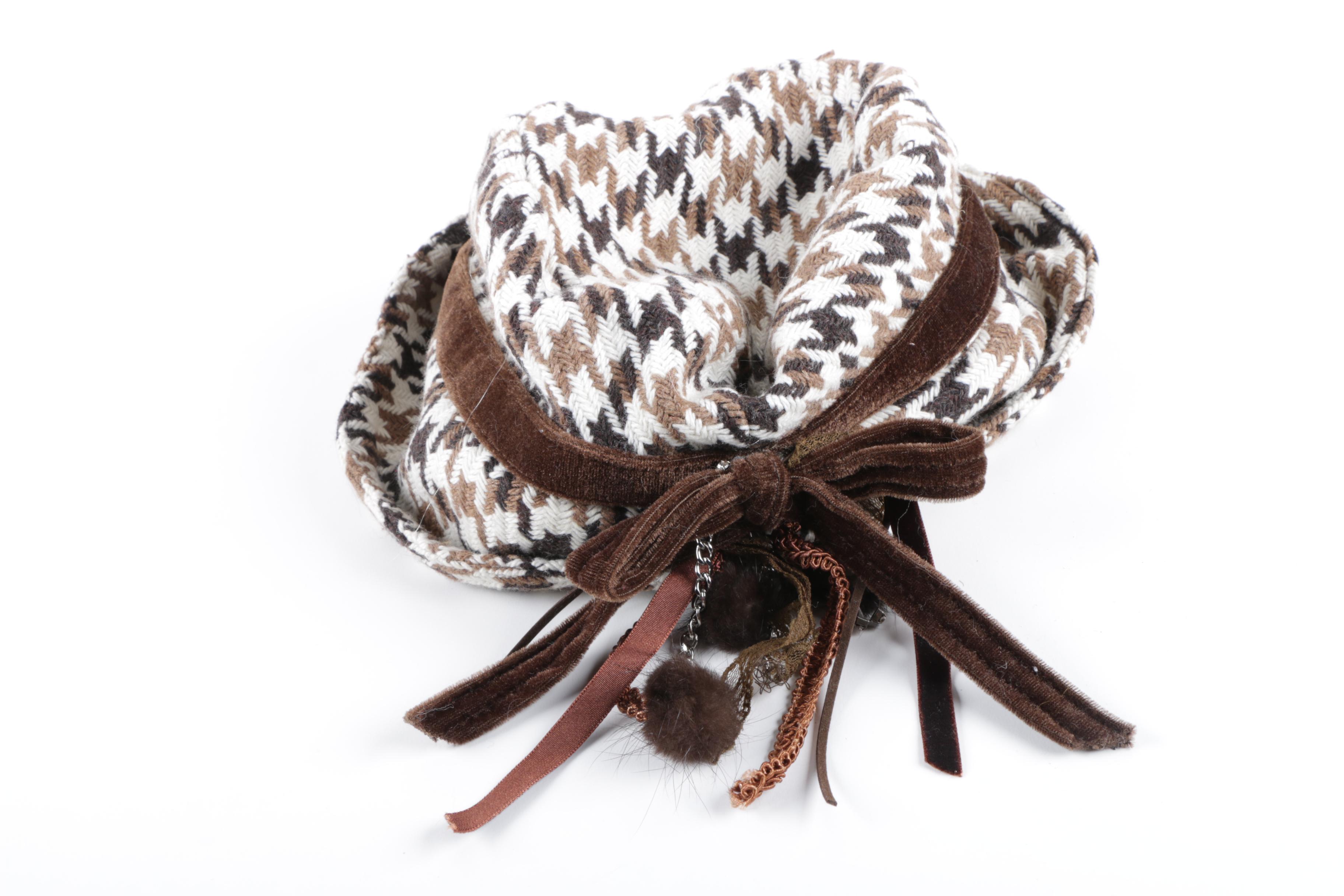 Bencivenga Couture Brown Houndstooth Accessories with Mink Fur Accents